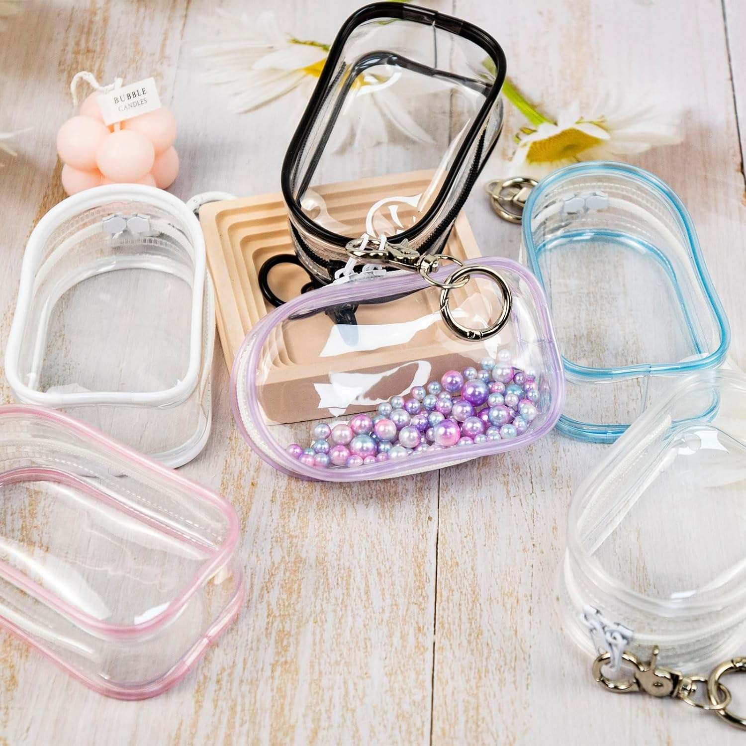 6 Pcs Clear Figure Display Bag with Keychain, Zipper Clear Display Case, Ball Portable Mini Doll Pouch, Figures Display Case for Figures Collectibles (Multicolour) image number 5