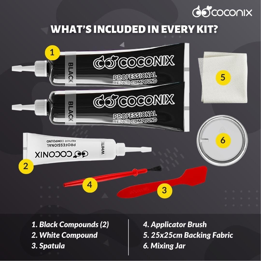 Coconix Leather & Vinyl Repair Kit - Black & Gray | Fix Tears, Holes, Scratches, and Peeling on Leather and Vinyl Furniture, Car Seats, and Jackets | Easy Application with Customizable Colors image number 4