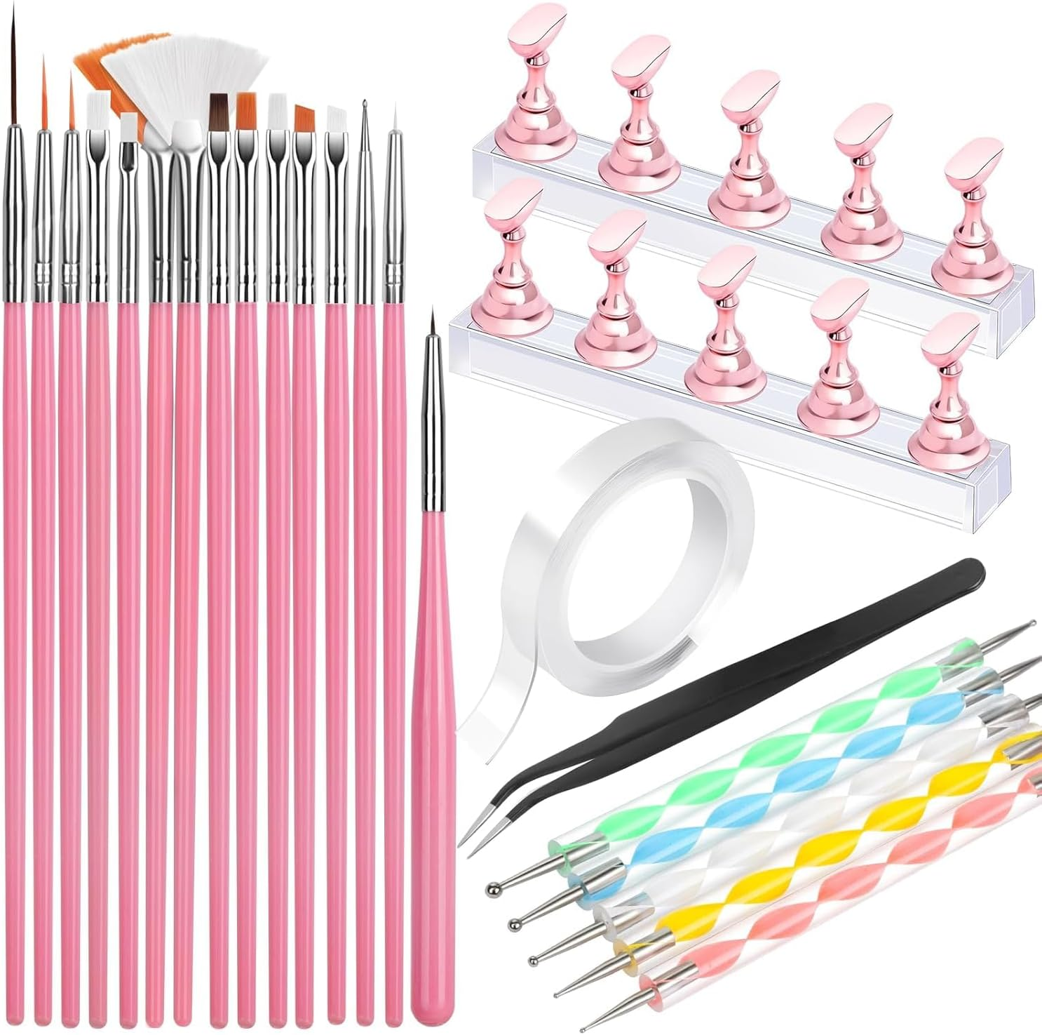 34 Pcs Nail Art Tools, Nail Brush, 15 PCS Nail Art Brushes, 5 PCS Nail Dotting Tool, Nail Stand, Nail Holder for Painting Nails, Press on Nail Stand, Nail Tools, Nail Design Tools image number 2