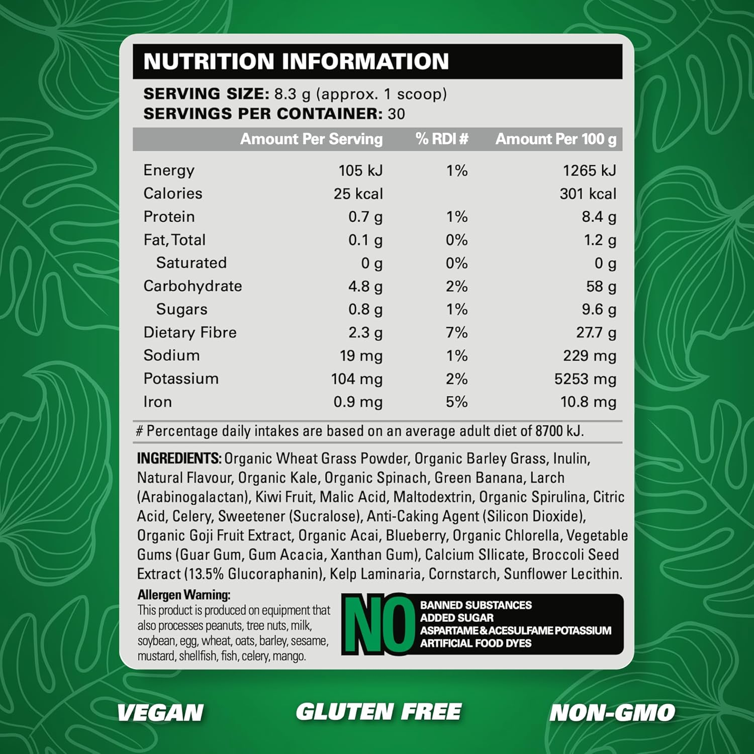 EHP Labs Oxygreens Daily Super Greens Powder - Green Superfood, Spirulina Herbal Supplement with Prebiotic Fibre, Alkalizing Forest Berries & Immunity Wellness Support, 30 Serves (Crisp Apple) image number 1