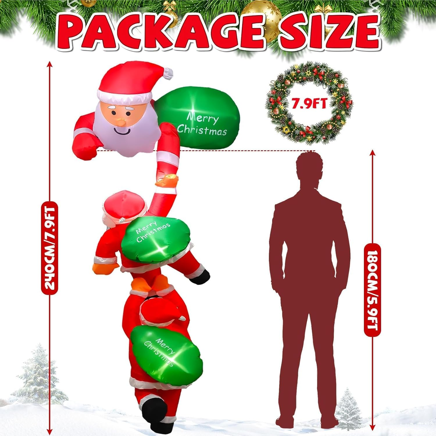8 FT Christmas Hanging Inflatables Decoration Christmas Inflatable Climbing Santa Claus Blow up Inflatable with Build-In LED for Xmas Holiday Party Indoor, Outdoor, Yard, Garden, Lawn Decor image number 4