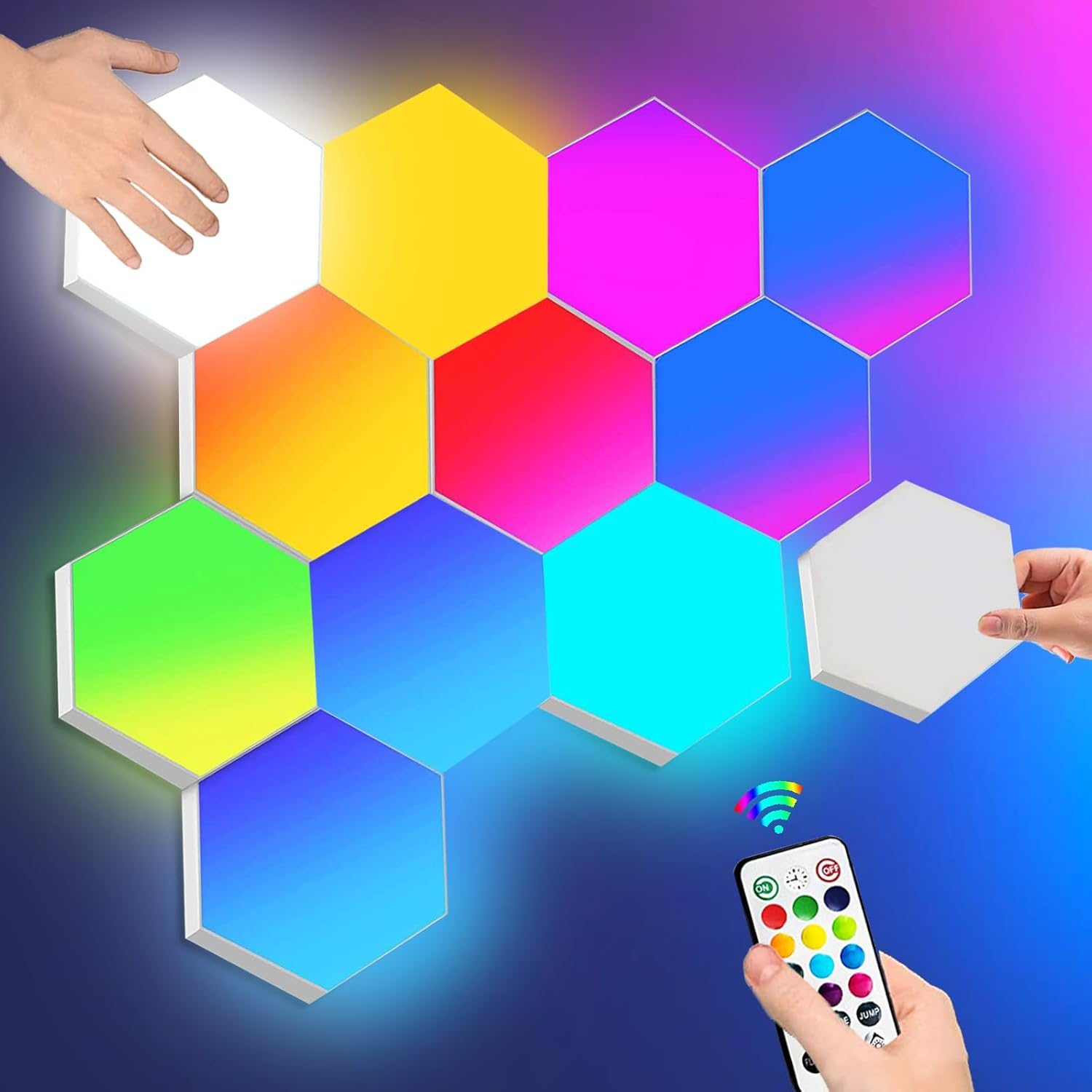 Hexagon Lights Remote Controlled, RGB LED Wall Lights Modular Light Panels Touch-Sensitive, DIY Geometric Gaming Lights with Stand, Infinitely Splicing for Gaming Room Living Room Bedroom TV, 6 Pack image number 5