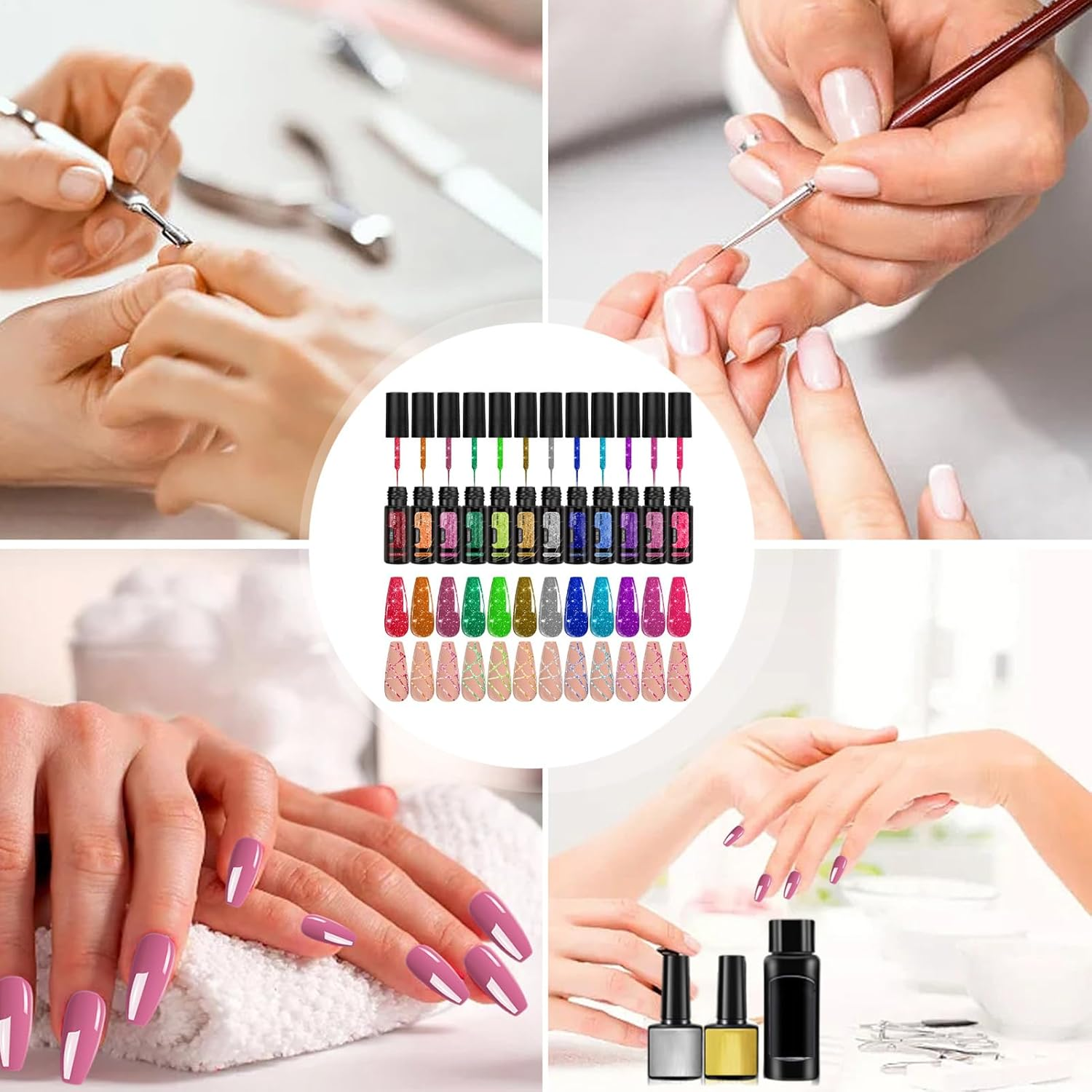 Lmyit Gel Glitter Nail Polish | 12 Colors Nail Design Polish | Reflective Manicure Liner Kit for Summer Party Art Design Holiday Women Salon image number 5