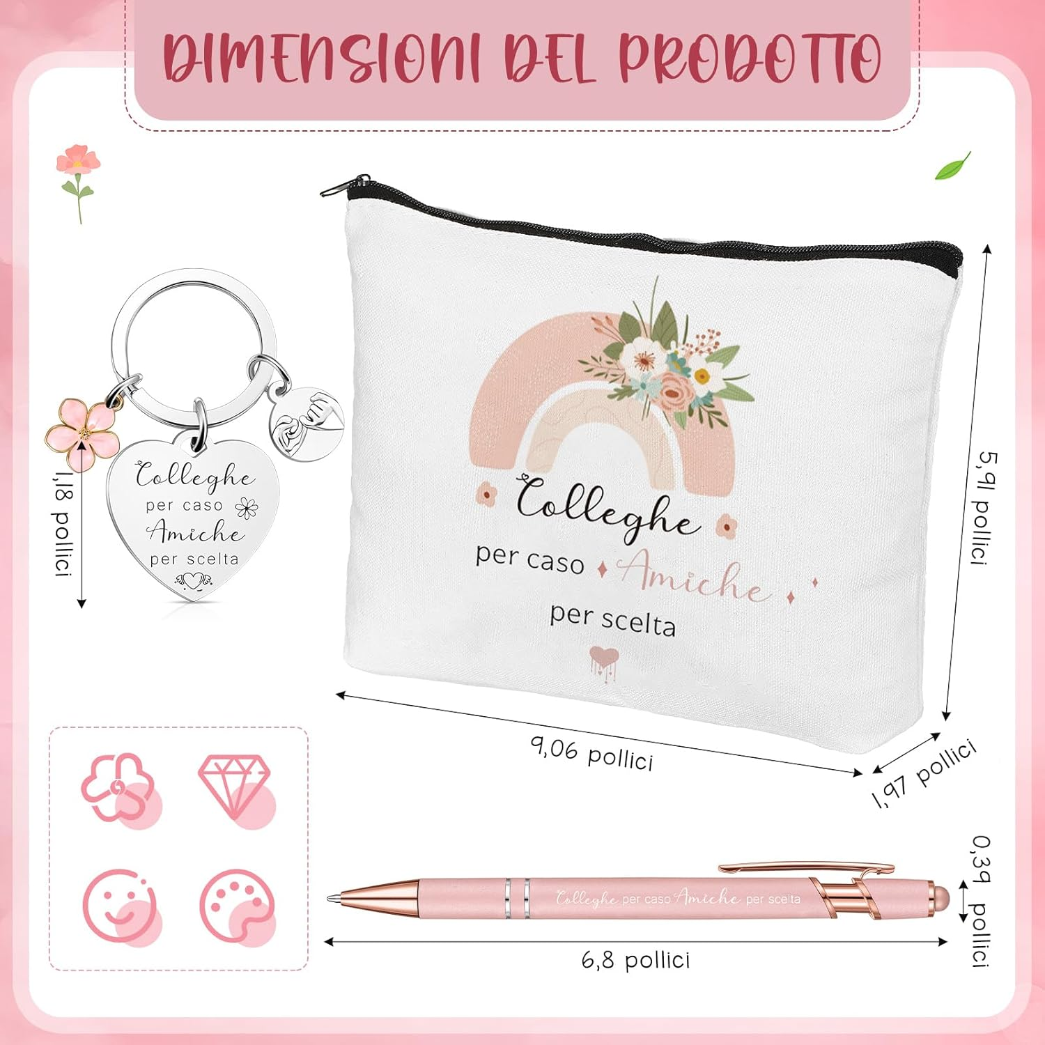 Xuniea Colleague Gift 1 Cosmetic Bag 1 Heart Keyring 1 Ballpoint Pen for Colleagues Girlfriends Birthday Thanksgiving Christmas image number 3