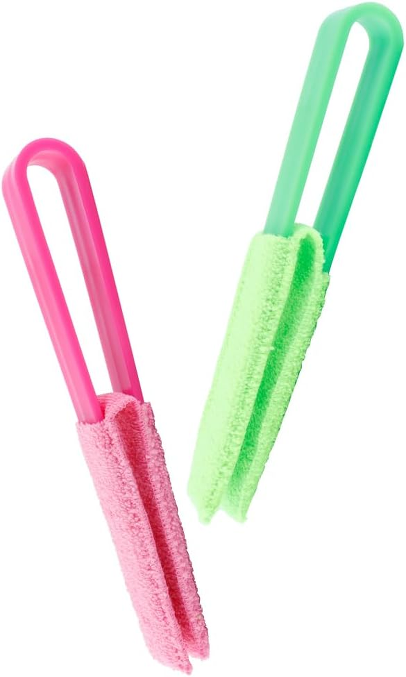 Orivin 2 Pcs Blinds Duster, Removable Dual Head Cleaning Tool,Microfiber 2 Pronged Washable Duster, for Window Blinds (Green, Rose)