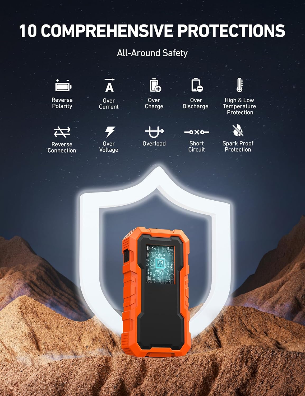 Astroai S8 Pro Car Jump Starter Power Bank, 3000A Portable Car Battery Jump Starter for 12V Vehicles up to 9.0L Petrol & 7.0L Diesel Engines (Orange) image number 5