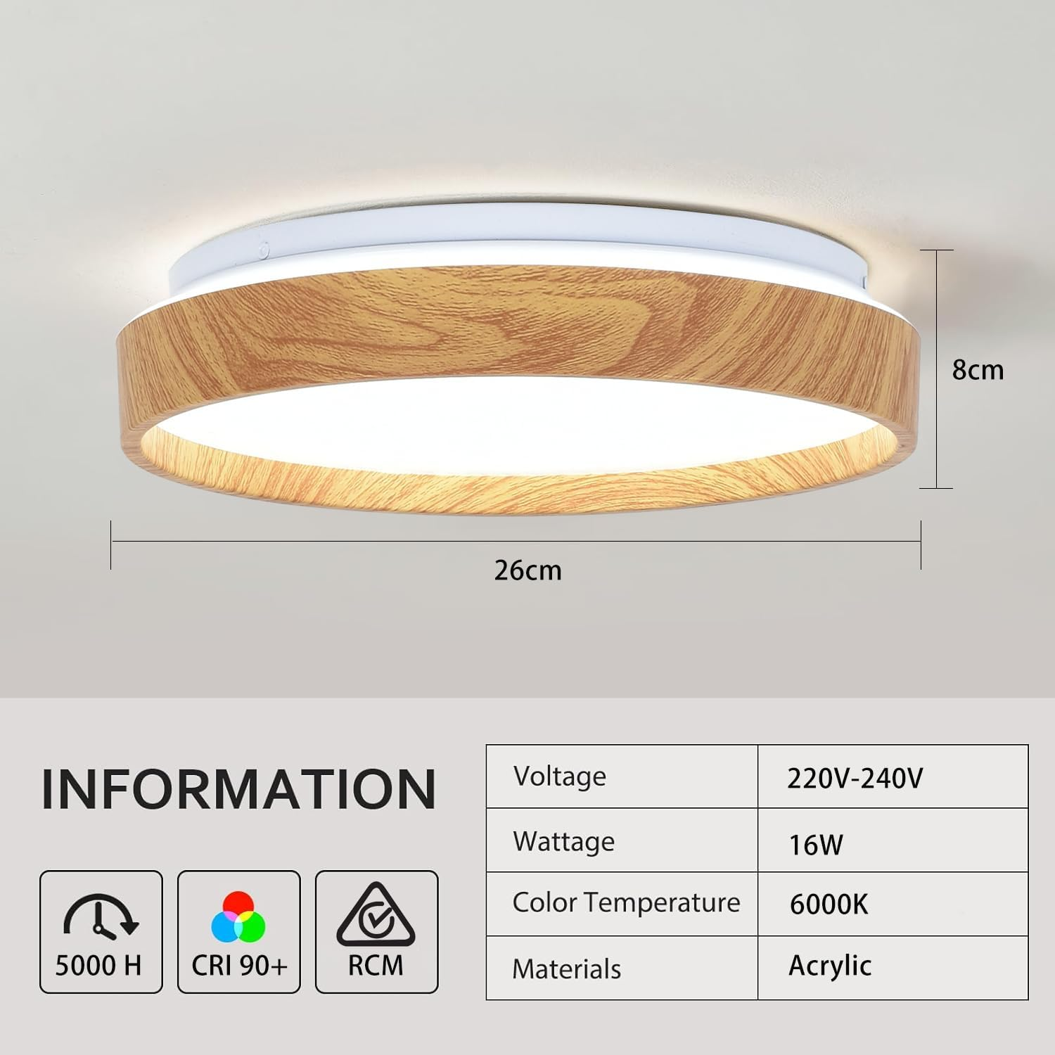 LED Flush Mount Ceiling Light Fixtures 10.2&rsquo;&rsquo;, Modern Bedroom Ceiling Lights 6000K, Painted Wood Grain Low Profile Ceiling Lighting for Dining Room, Kitchen, Living Room RCM Certificted image number 2