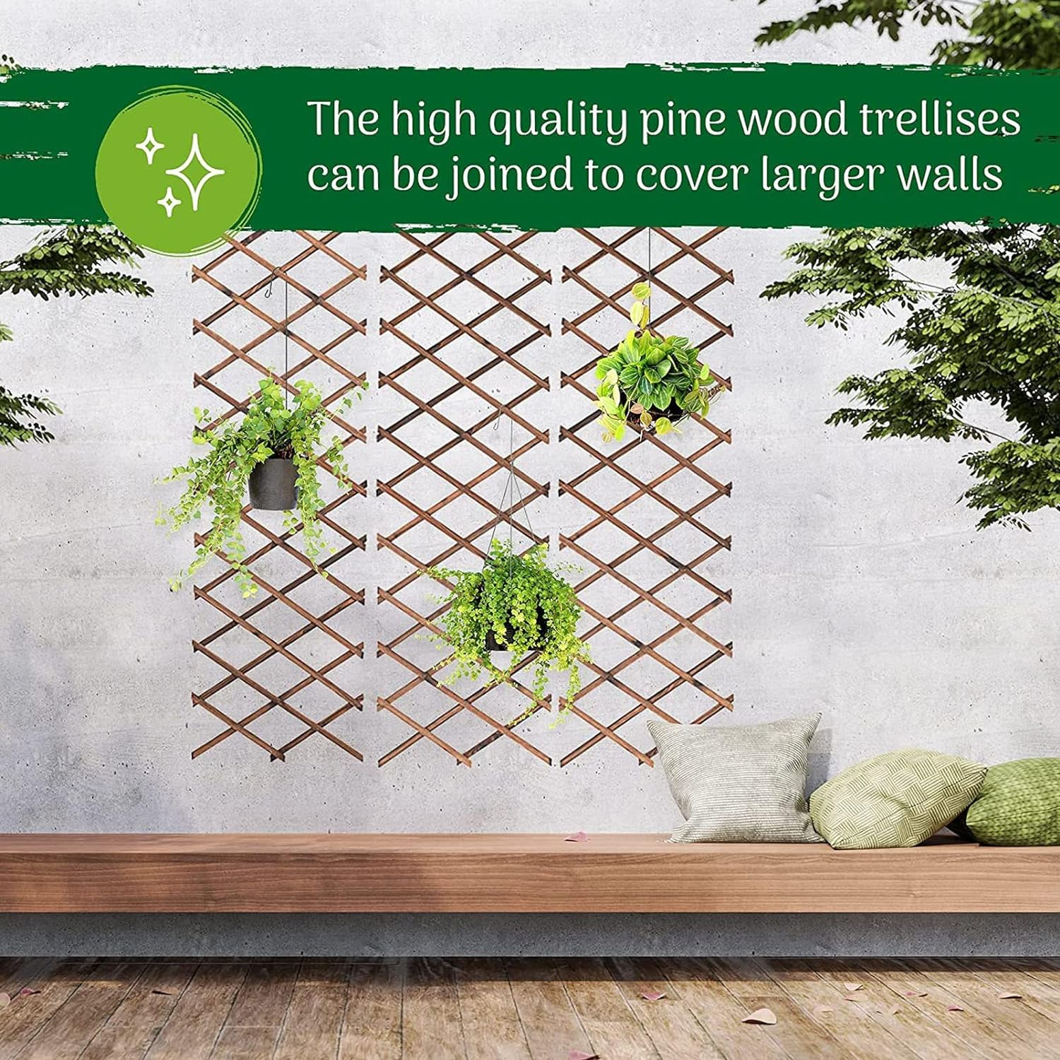 Trellis Fence, Extended to 120 X 35Cm, 155 X 30Cm, 180 X 25Cm Wooden Lattice Wall, Durable Pine Expandable Plant Trellis Support Vines Flowers Climbing for Room, Patio, Garden image number 6