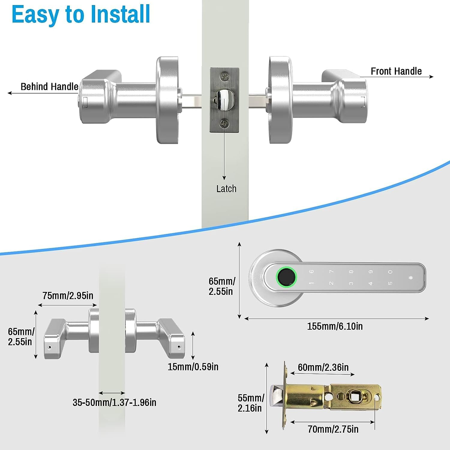 Smart Lock - Fingerprint 5-In-1 Keyless Entry Electronic Door Handle with Bluetooth, Biometric Fingerprint and Touch Digital Keypad for Home/Office/Bedroom/Apartment (Black)