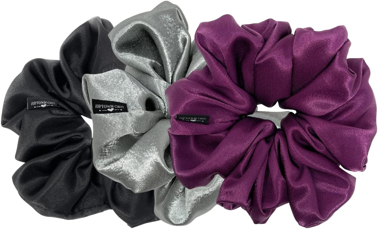 Jumbo Oversized XL Satin Scrunchies for Women Girls, Frizz Prevention, Sleep Hair Holder, Large Elastic Ties Band for Ponytail Bun, Hair Ties for Breakage Prevention (Red)