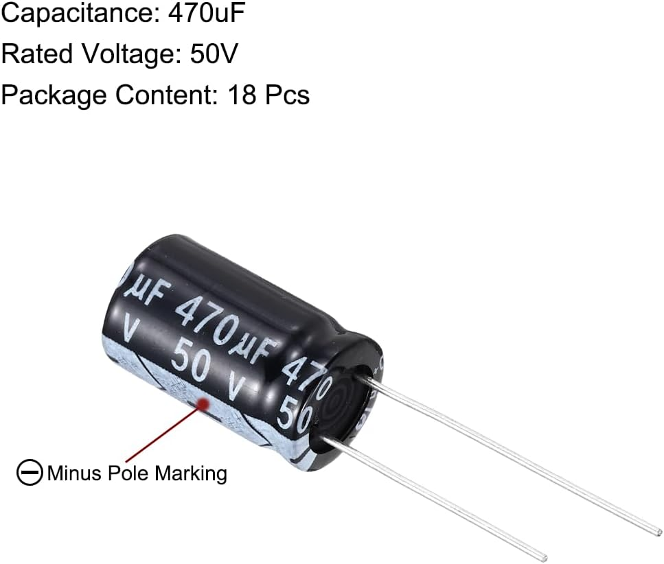 Uxcell 470Uf 50V 10X17Mm Electrolytic Capacitor, Radial Leads Aluminum Capacitors for Tvs, LCD Monitor, VCD, 18Pcs image number 3