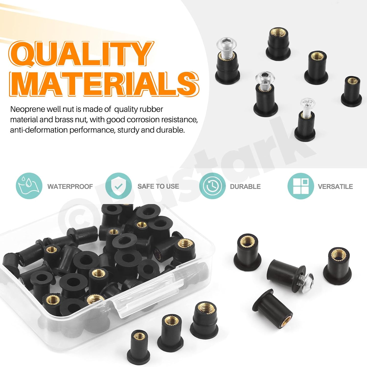 20Pcs M5 Rubber Well Nuts Black Neoprene Well Nuts Expansion Brass Nuts Windshield Fairing Nuts Windscreen Rubber Nut for Fairing Kayak Motorcycle Boat image number 2