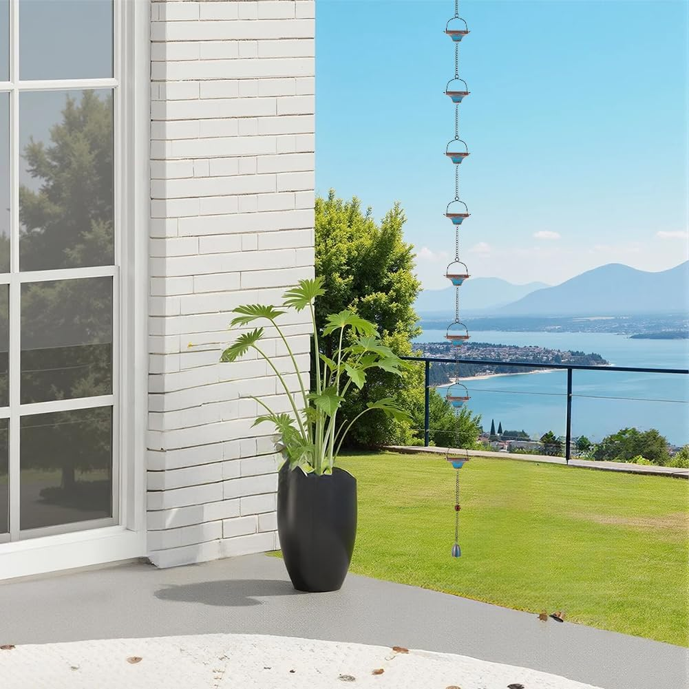 Dreamysoul Rain Chains for Outside, Square Rain Catcher Chains for Downspout Gutter, Eaves Drainage - Copper  Blue image number 3