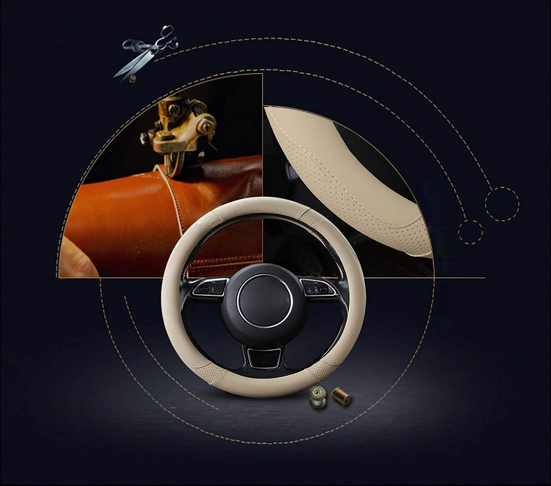 SFONIA Car Steering Wheel Cover Steering Wheel Protector Microfiber Leather Universal 37-38Cm / 15" Anti-Slip Breathable Durable (Beige Colour) - Brown image number 5