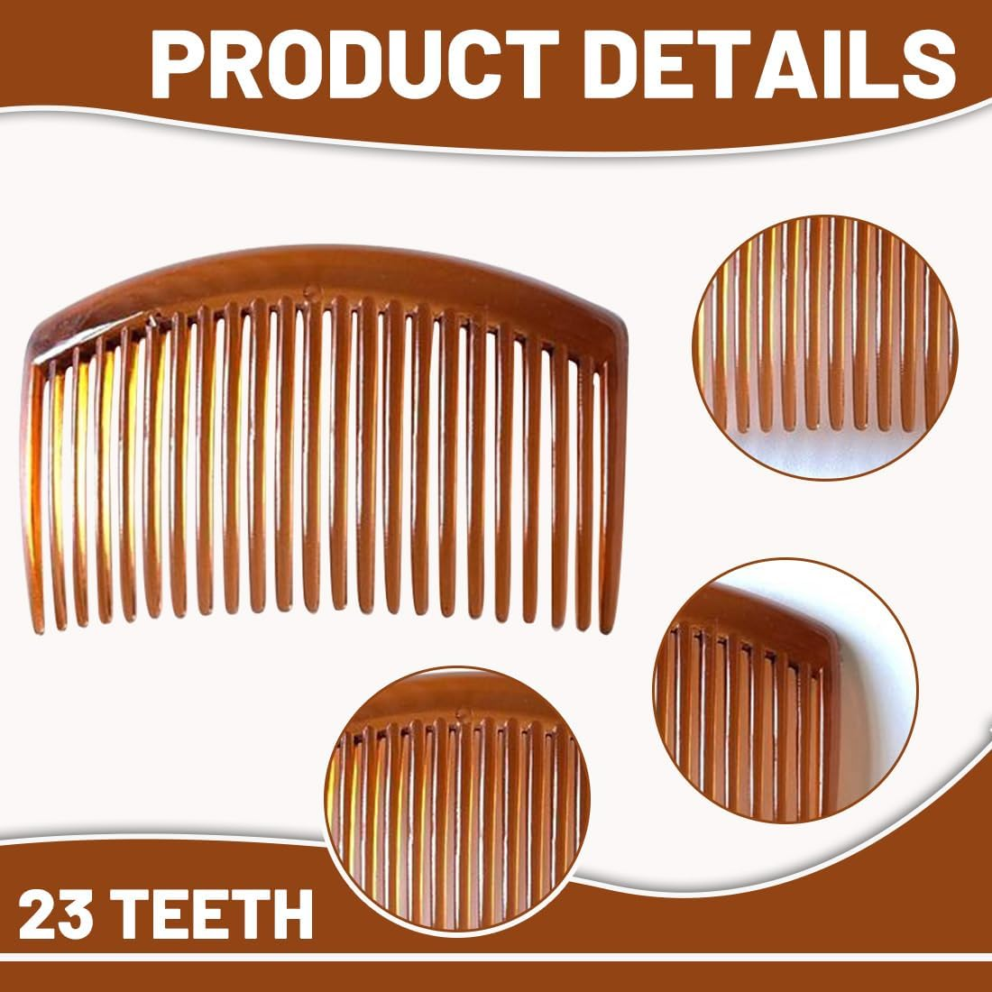 4 X Side Combs Approx. 8 X 5 Cm Havana Brown and Black Split Tooth Comb image number 1