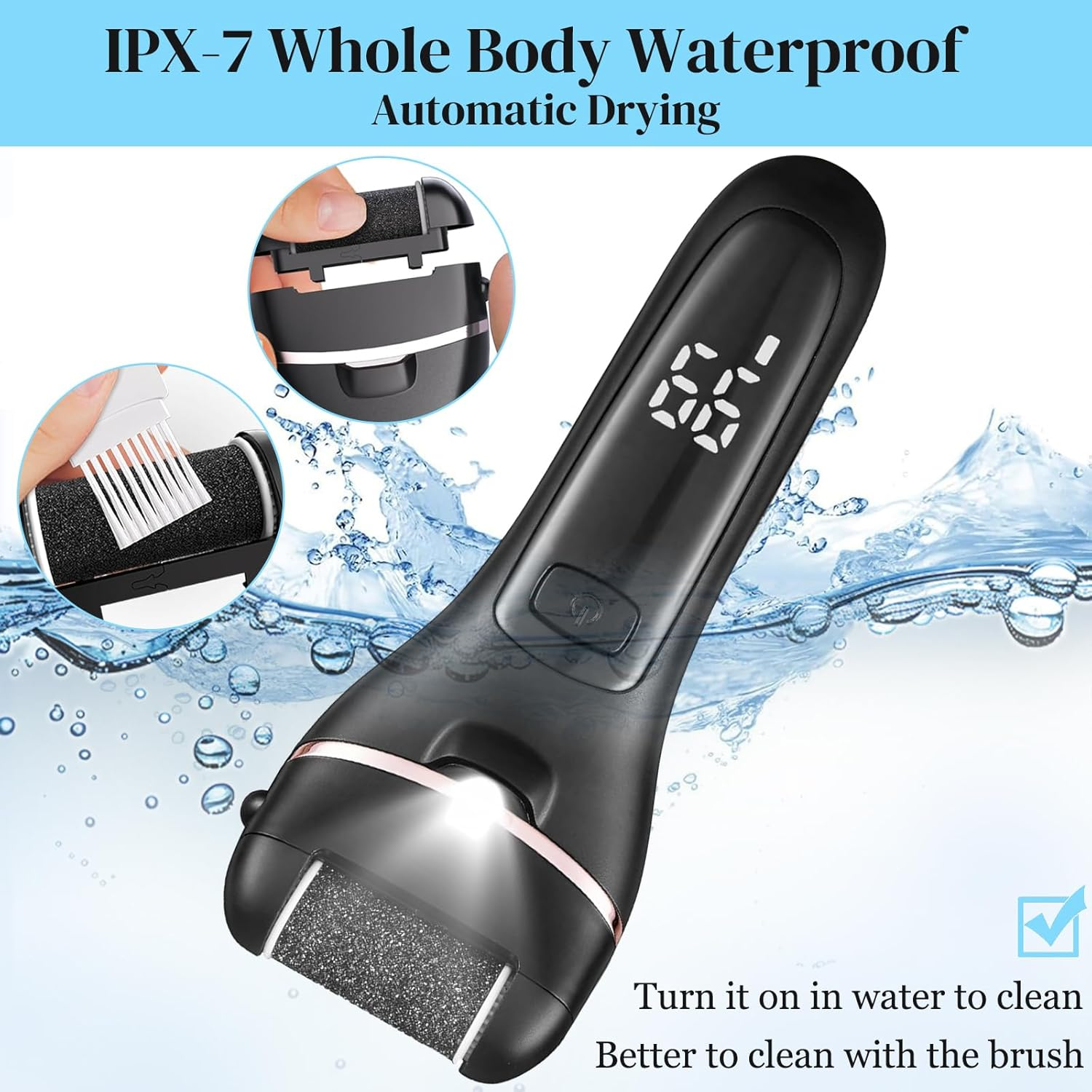 Callus Remover for Feet, 13-In-1 Professional Pedicure Tools Foot Care Kit, Foot Scrubber Electric Feet File Pedi for Hard Cracked Dry Dead Skin, 3 Rollers, 2 Speed, Battery Display (Black) image number 3