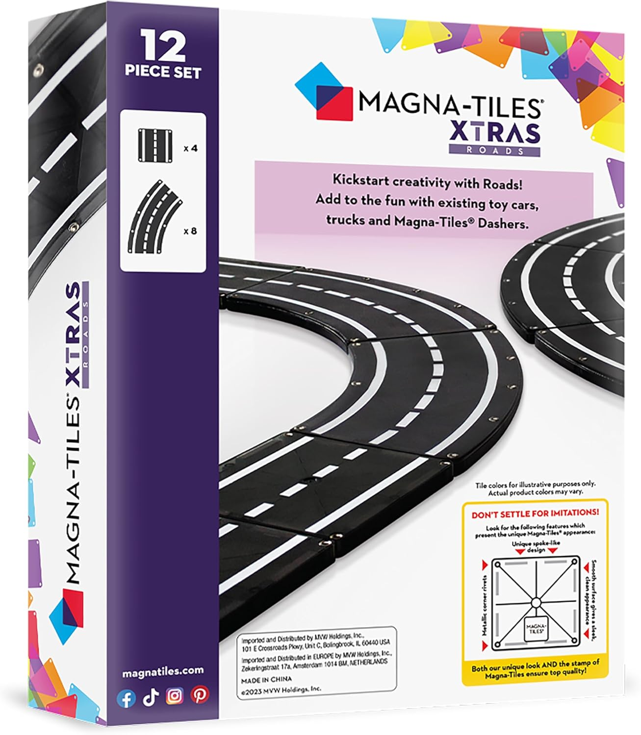 Magna-Tiles Xtra Roads Magnetic Construction 12-Piece Set image number 4