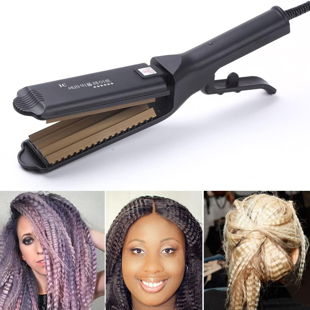 Pro Big Hair Crimper, Corrugated Iron Hair Waver, Fluffy Hair Straightener Curling Iron, Titanium Ceramic Flat Crimping Iron Plate image number 1