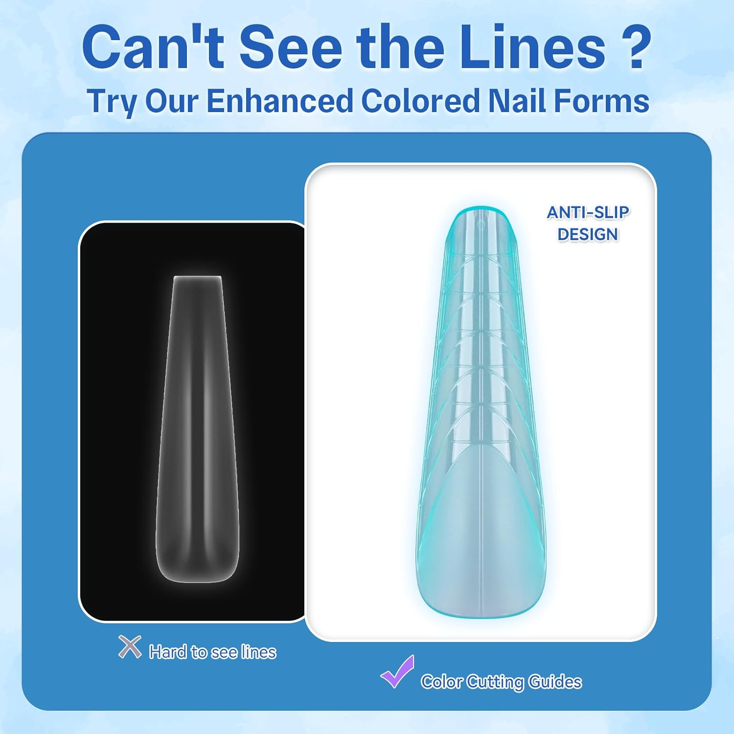 AMILHITON 288PCS Dual Nail Forms Set for Poly Gel & Builder Gel, 12 Mixed Shapes Full Cover Molds with Length Scale, Multicolor Matte & Clear Reusable Forms for Nail Extension Practice & DIY Manicure image number 5