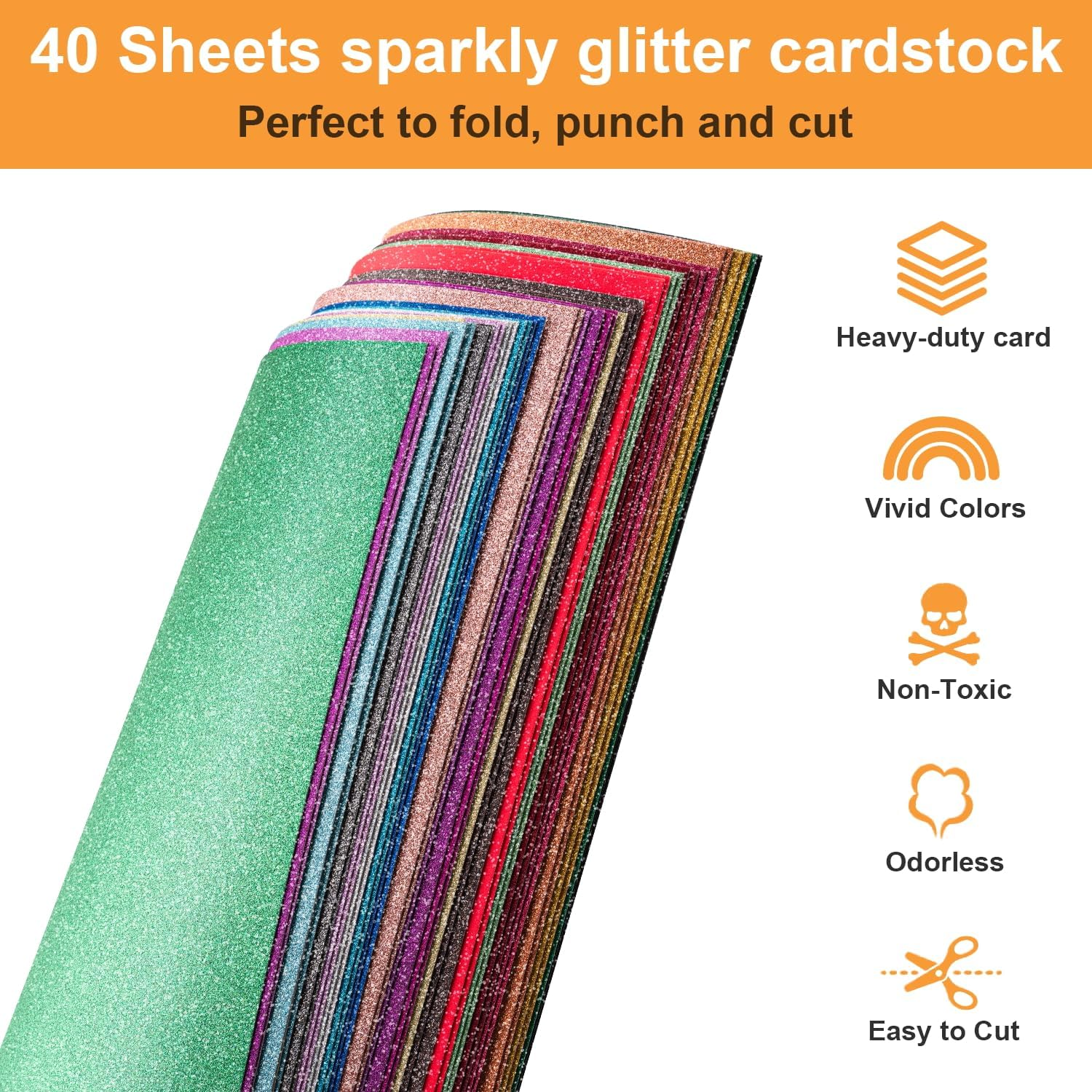 40 Sheets 20 Colors Glitter Cardstock, Betybedy Cricut Paper Cardstock, No-Shed Sparkly Glitter, A4 Glitter Paper for Arts and Crafts - Card Making, Scrapbooking, DIY Projects