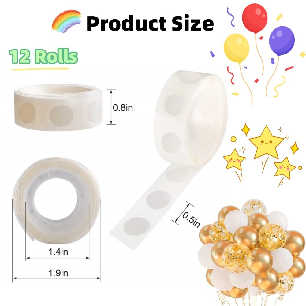 12Rolls Clear Balloon Glue Point, Removable Adhesive Double Sided Dots of Glue Tape,For Craft Scrapbook Birthday Christmas Wedding Decoration(1200 Pcs) image number 6