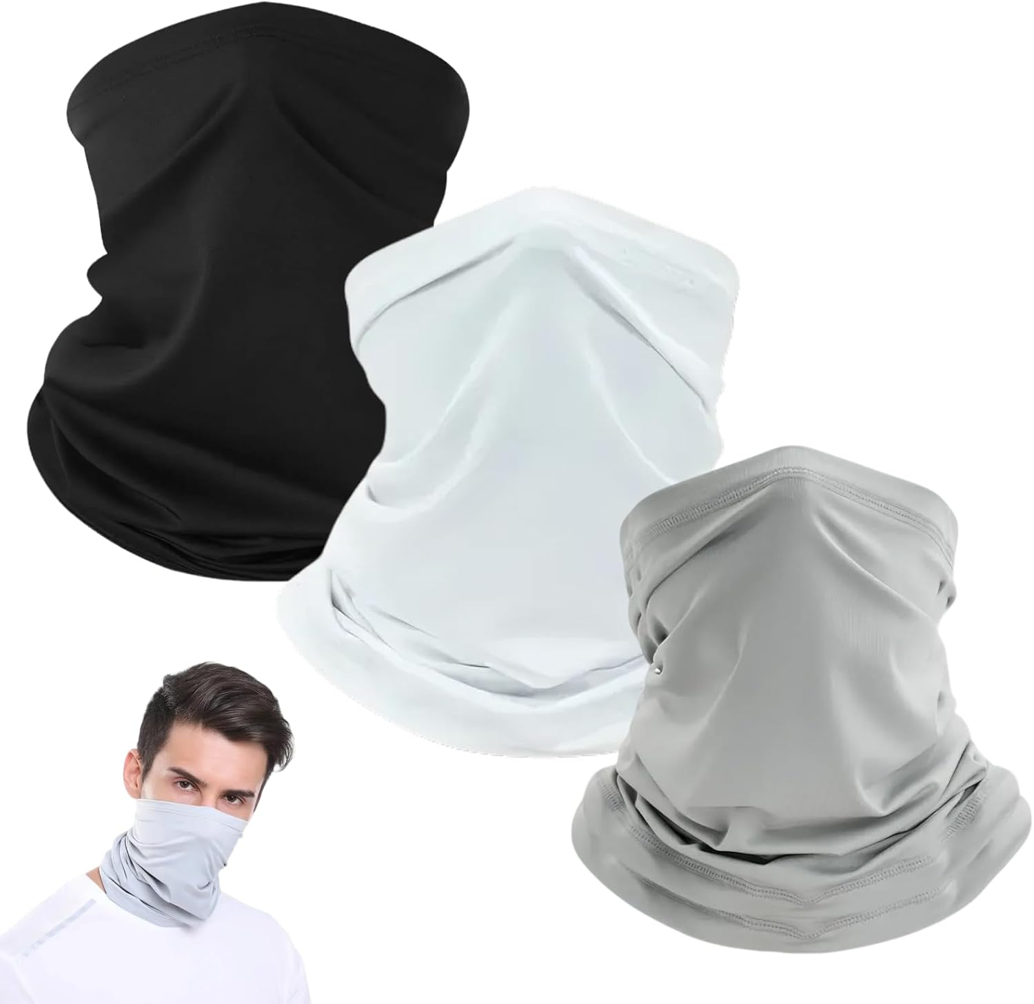 3 PCS Summer Face Cover Scarf, UV Protection Neck Gaiter, Breathable Outdoor Face Mask, Multi-Functional Headband Tube Bandana, Ice Silk Viscose Fiber Elastic Scarf for Sunscreen and Fishing