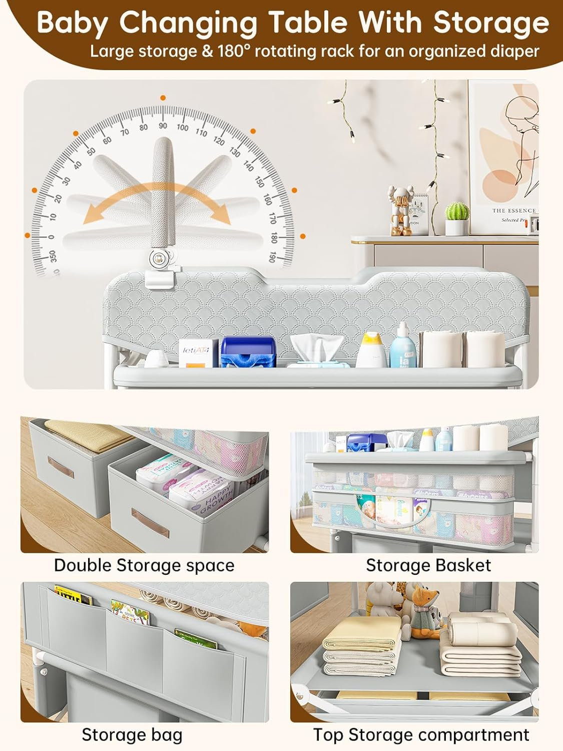 Baby Changing Table with Drawers, Waterproof Versatile Folding Diaper Changing Station with Storage, Adjustable Height, Portable Diaper Chang Ing Station, Mobile Nursery for Infant and Newborn image number 4
