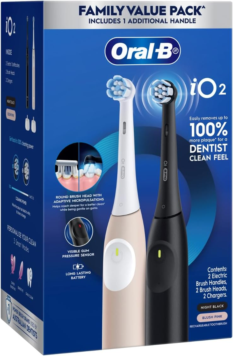 Oral-B Io Series 2 Gentle Clean Electric Toothbrush Duo Family Pack, Black and Blush Pink image number 6