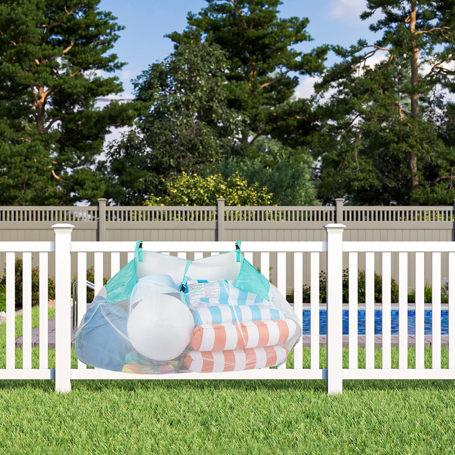 Pool Floats Storage Bag, Foldable Swimming Pool Hanging Mesh Organizer for Balls,Floats,Water Inflatable Toys and Other Pool Accessories