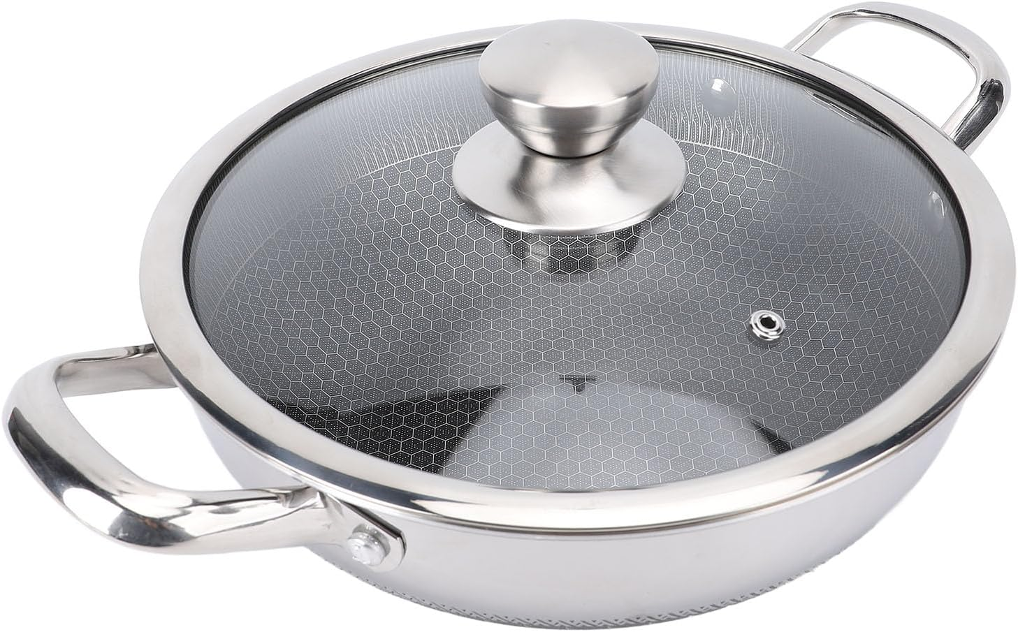 316L Stainless Steel Frying Pan, Hybrid Nonstick Induction Pan with Lid, Two Handle Hold, PFOA Free, Dishwasher Oven Safe, Paella Pan for Stir Fry/Toast/Roast/Bake/Stew, 26Cm image number 6