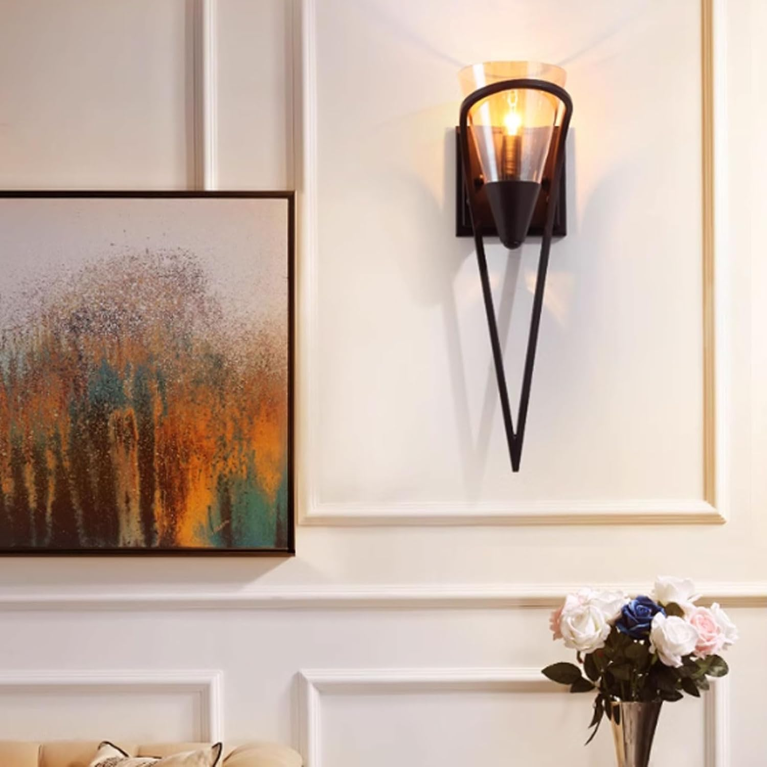 Vintage Wall Sconce Black Wall Sconce with Smoke Gray Glass Shade Candelabra Wall Sconce for Hallway Doorway Wall Lighting image number 1