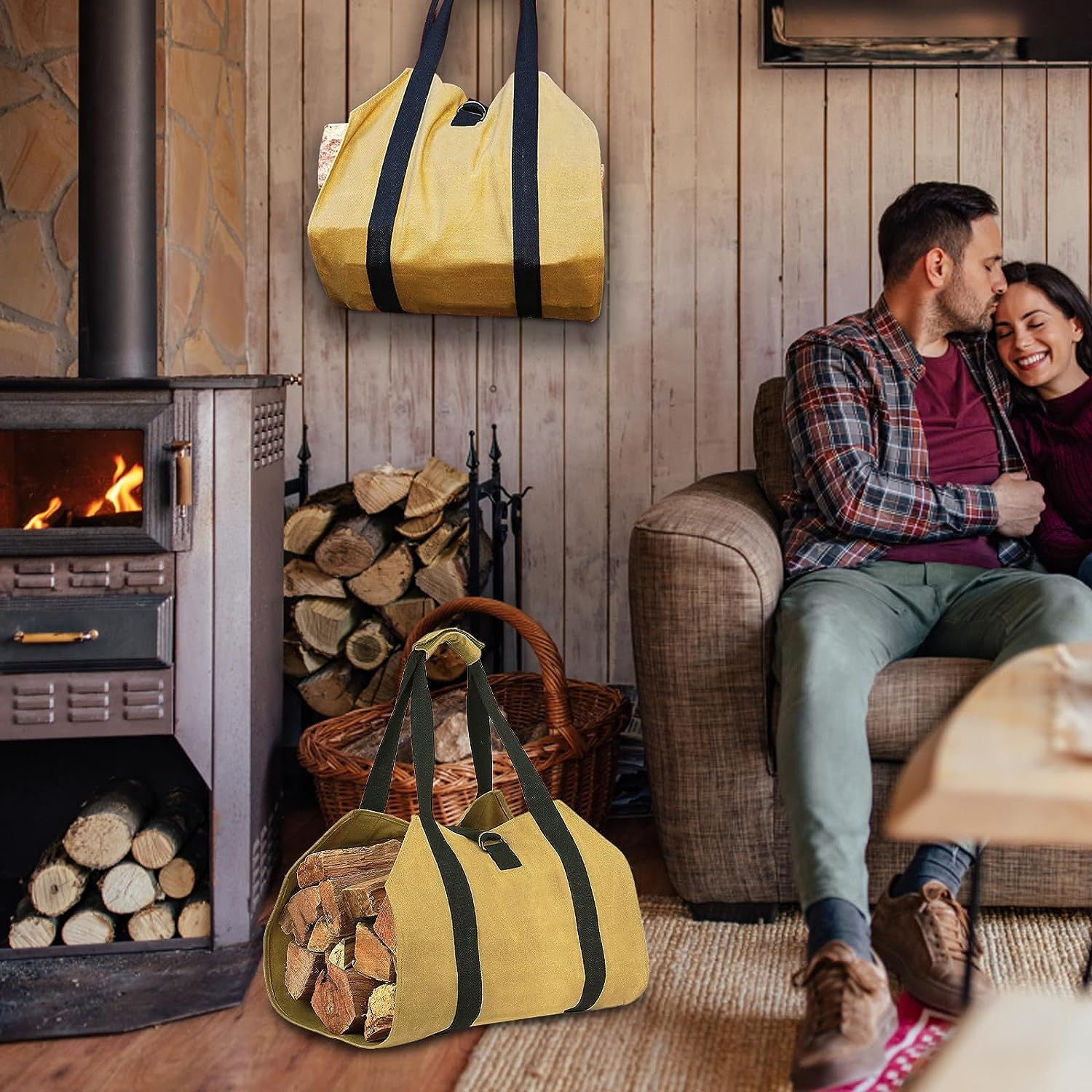 Firewood Carrier, Wood Carrying Bag for Firewood, Waterproof Log Tote with Handles, Extra Strong Double Strap Reinforced Log Carrier for Firewood, Hay Hauling for Fireplace or Outdoor Camping image number 2