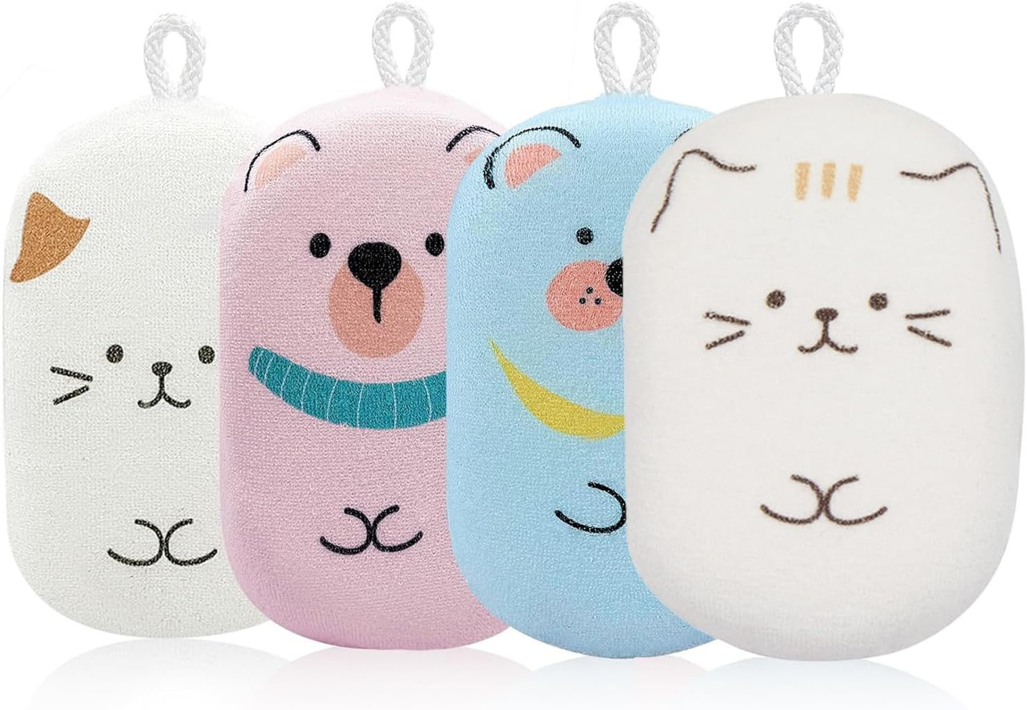 Bath Sponge Shower Loofahs-4 Pack Baby and Kids Bath Loofah Sponge, Soft and Absorbent Toddler Exfoliating Body Scrubber Shower Loofa Sponge Cute Pattern Design for Kids Baby Women Boys and Girl image number 5