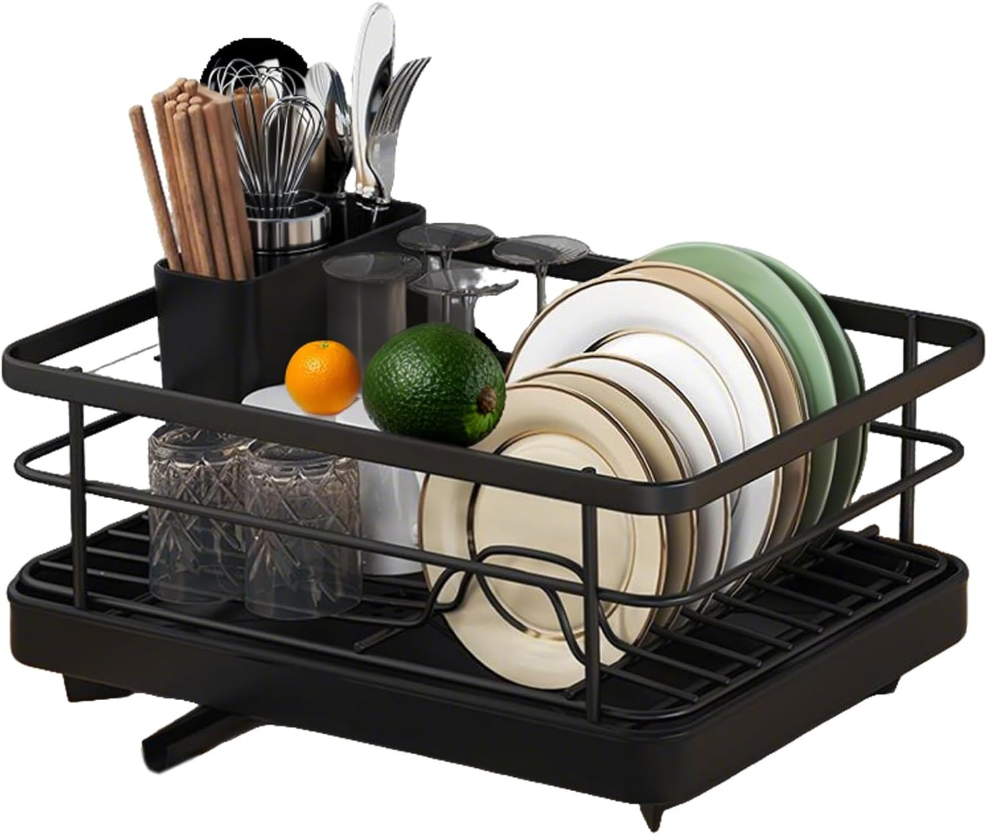 Dish Drying Rack- Space-Saving Dish Rack, Dish Drainers for Kitchen Counter, Stainless Steel Kitchen Drying Rack with a Cutlery Holder, 29.0 X 38.1 X 12.7 Cm, Black image number 4