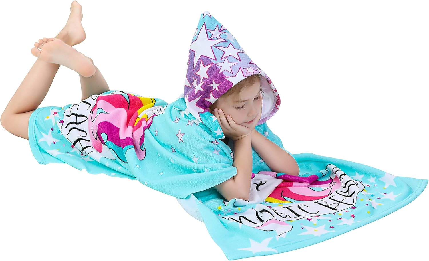 Athaelay Unicorn Design Poncho Towel for Girls Ultra Soft Swimsuit Cover-Ups with Drawstring Bag for 3 to 10 Years Kids Bath Beach and Pool - Alligator image number 4