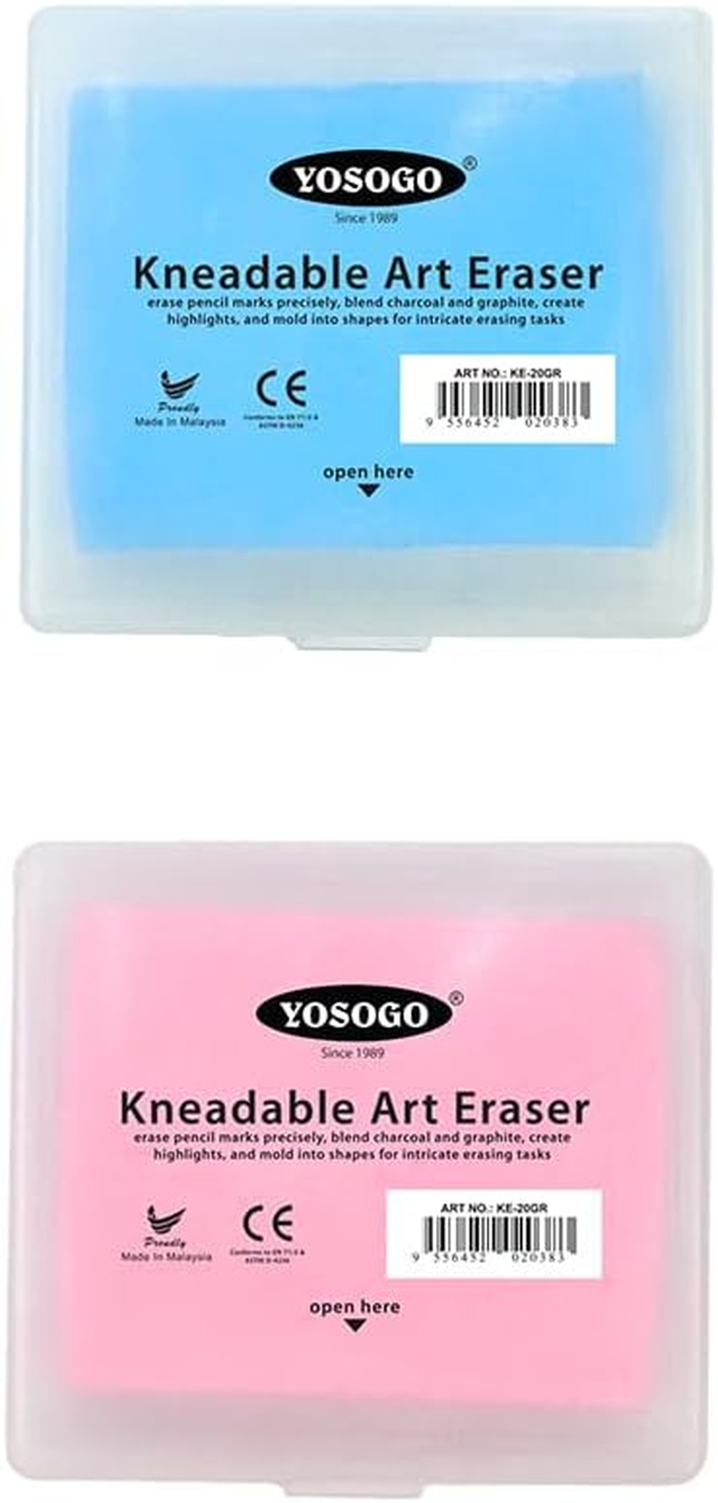 Yosogo Kneadable Art Eraser with Case (2 Pieces)
