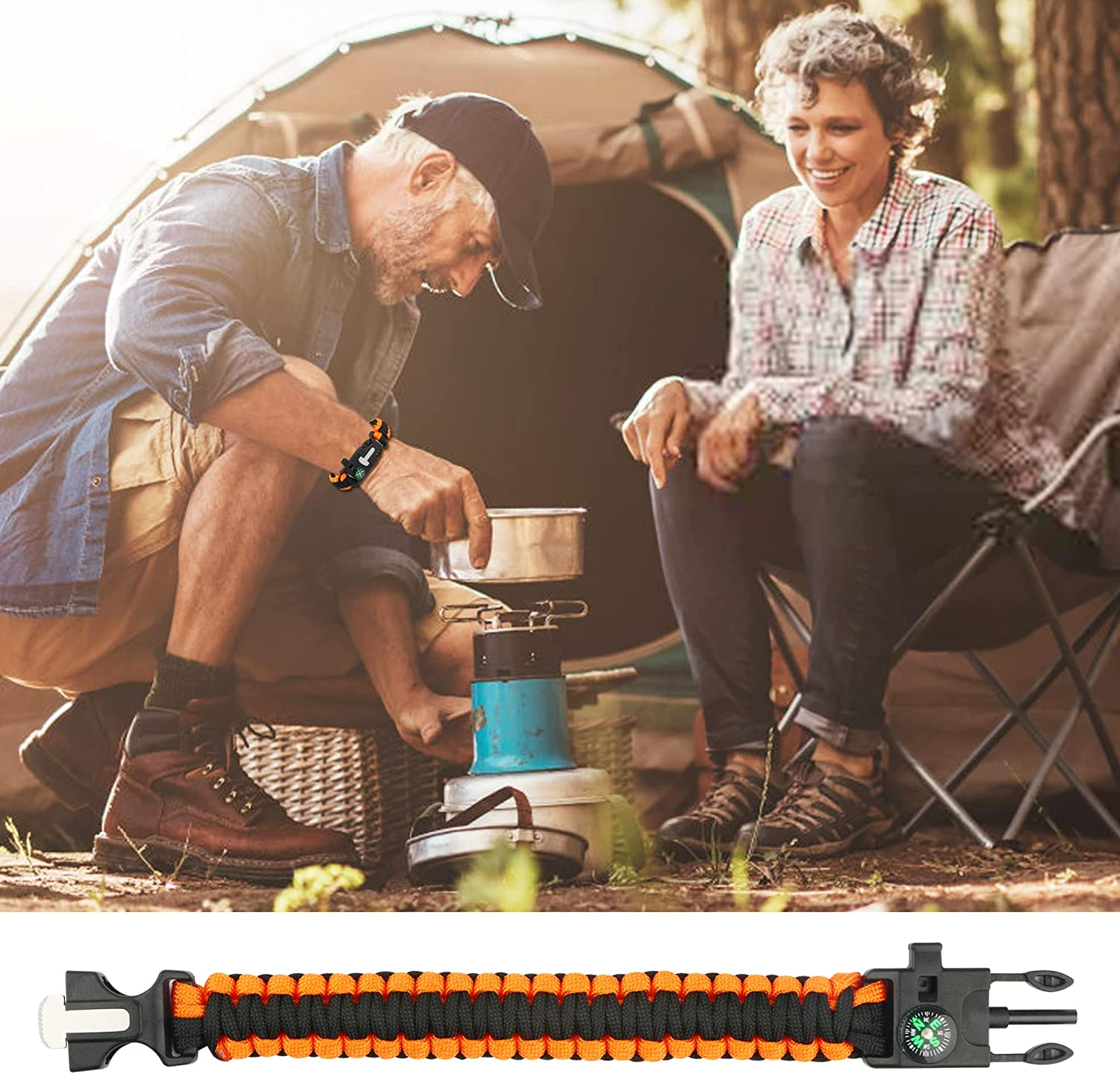 Paracord Bracelet (3 Pack) Kit Outdoor Survival Bracelet Camping Hiking Gear，Multitools, Fire Starter, Compass, and Whistle image number 5