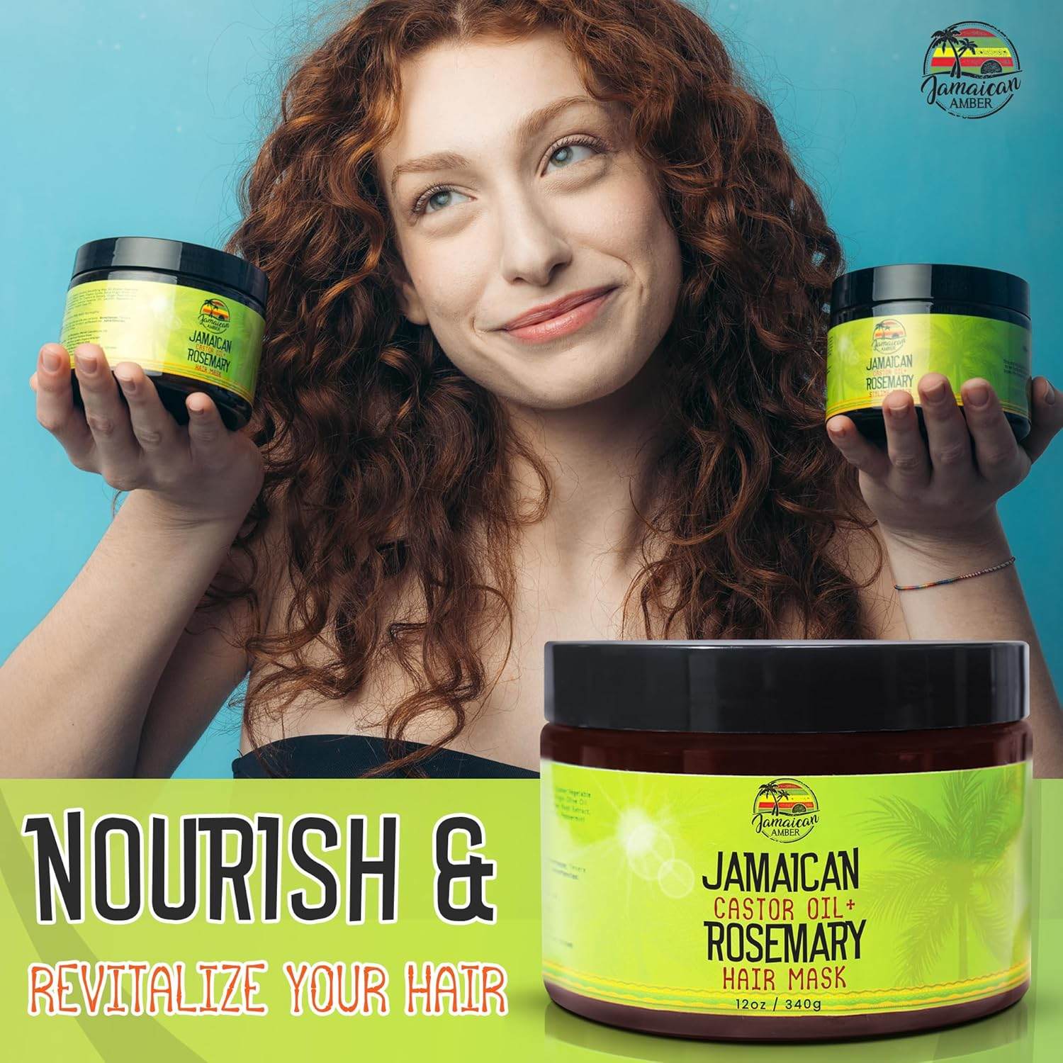 Jamaican Amber, Castor Oil & Romero Hair Mask - 12 Fl Oz/ 354 Ml - Deep Conditioning Hair Repairing Mask for Dry Damaged Hair image number 1