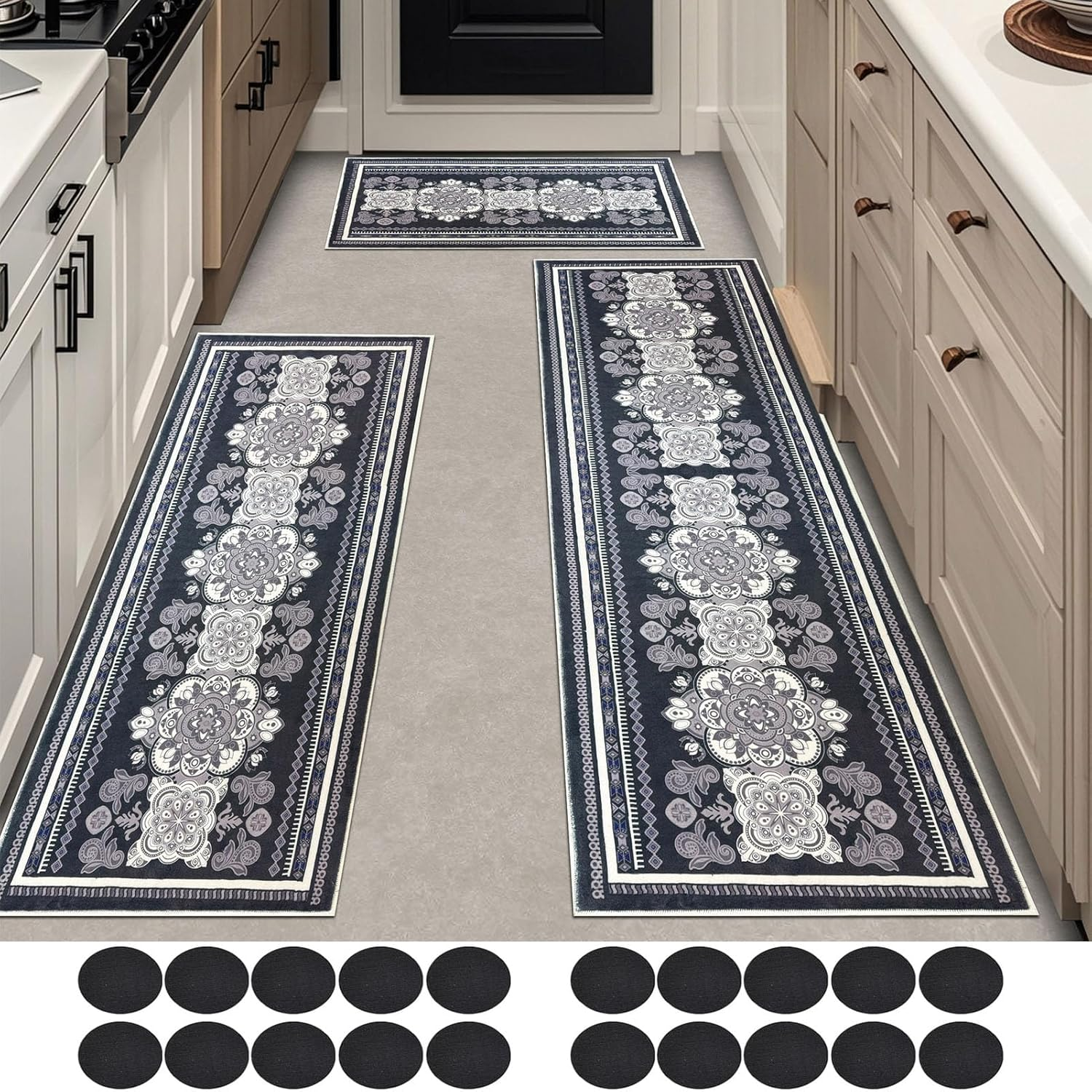 Kitchen Mats for Floor,3Pcs Kitchen Rugs,Non Slip Washable Floor Mats,Kitchen Mat for Sink,Office,Laundry image number 5