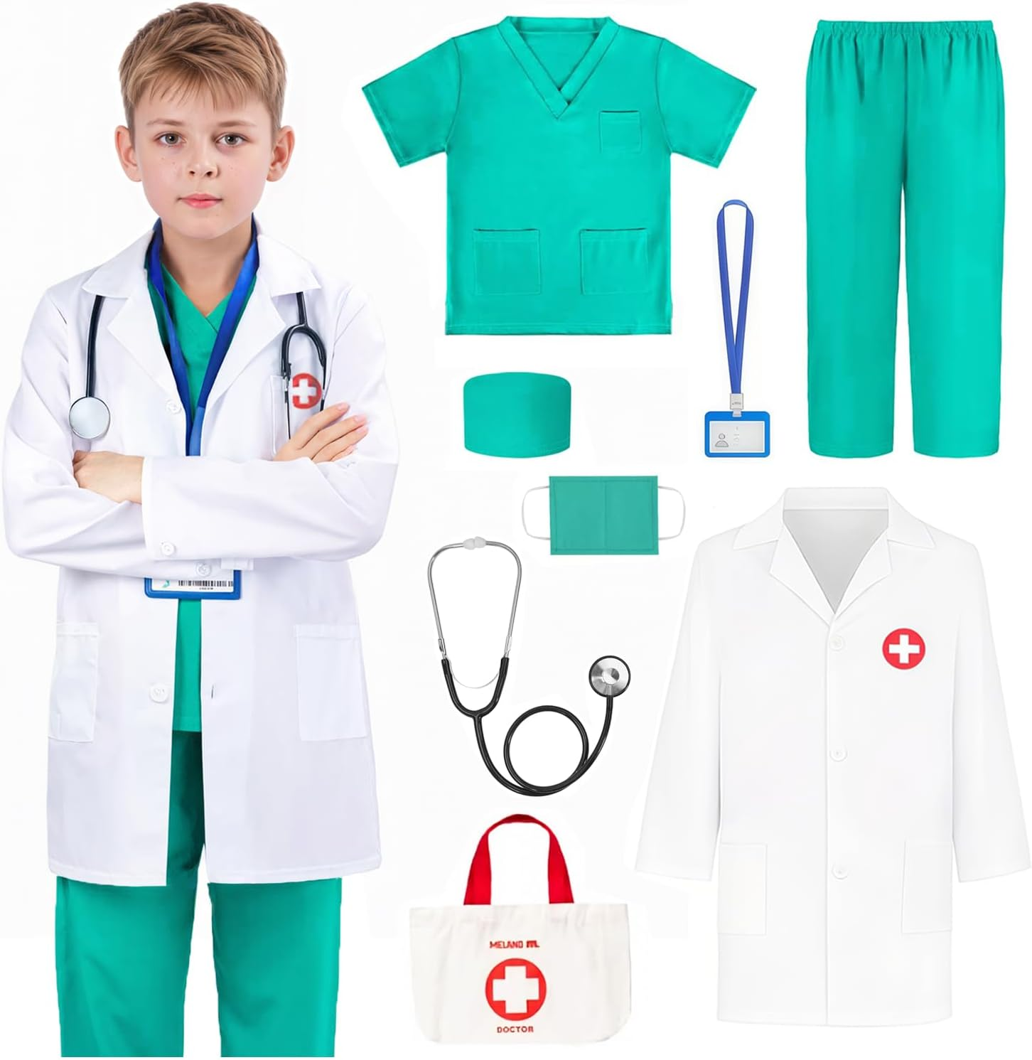 FOVIORZ Doctor Costume for Kids Scrubs Doctor Dress up for Halloween Career Day Role Play