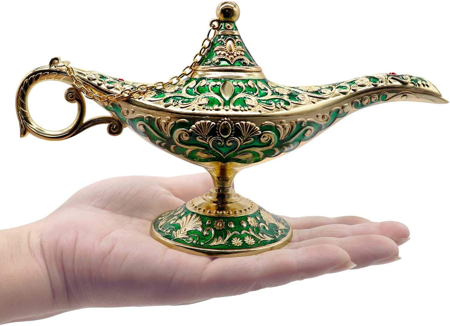 AVESON Classic Vintage Collectable Rare Legend Aladdin Magic Genie Costume Lamp Home Table Decoration & Gift, Golden Green - Gold image number 6
