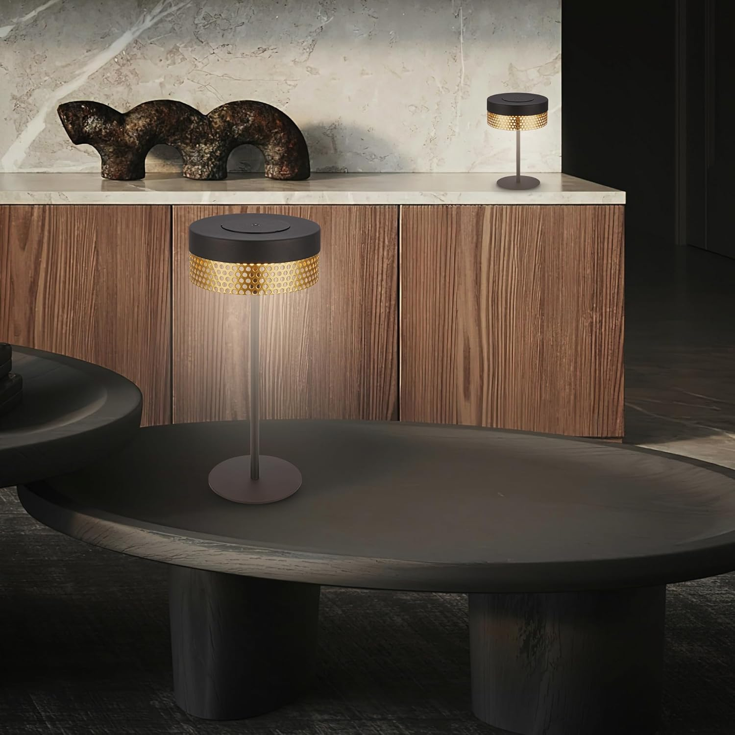 BRILONER - LED Table Lamp Wireless IP44 with Touch, Dimmable, Battery Replaceable, Bedside Lamp, Reading Lamp, LED Lamp, Decorative Lamp, Table Lamp, Battery Lamp, Outdoor Lamp, 16 X 35 Cm, Black/Gold - Black-Gold image number 2