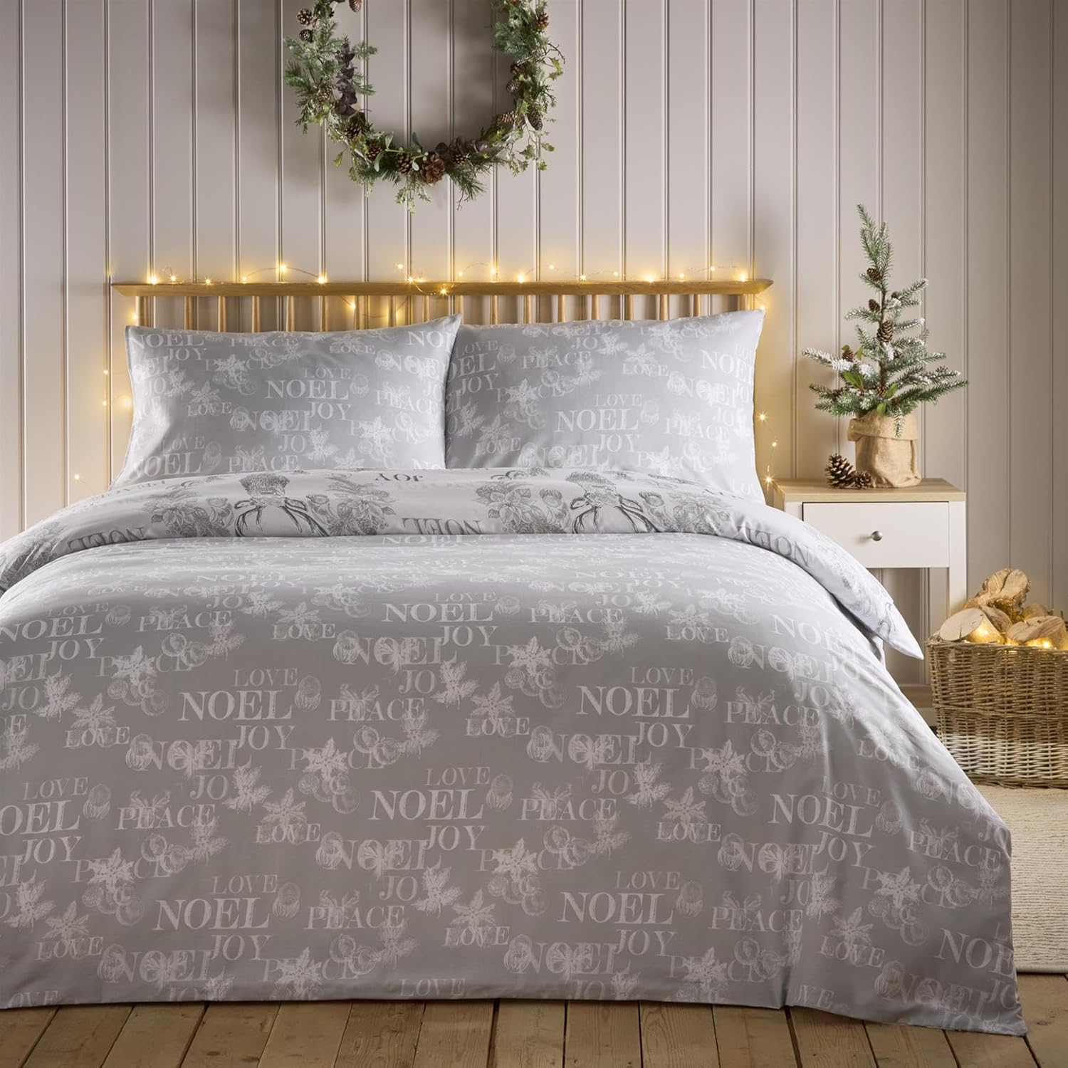 Simply Charlotte Santa Joy Double Bed Duvet Cover Set Christmas Xmas Bedding Bed Set Grey image number 1