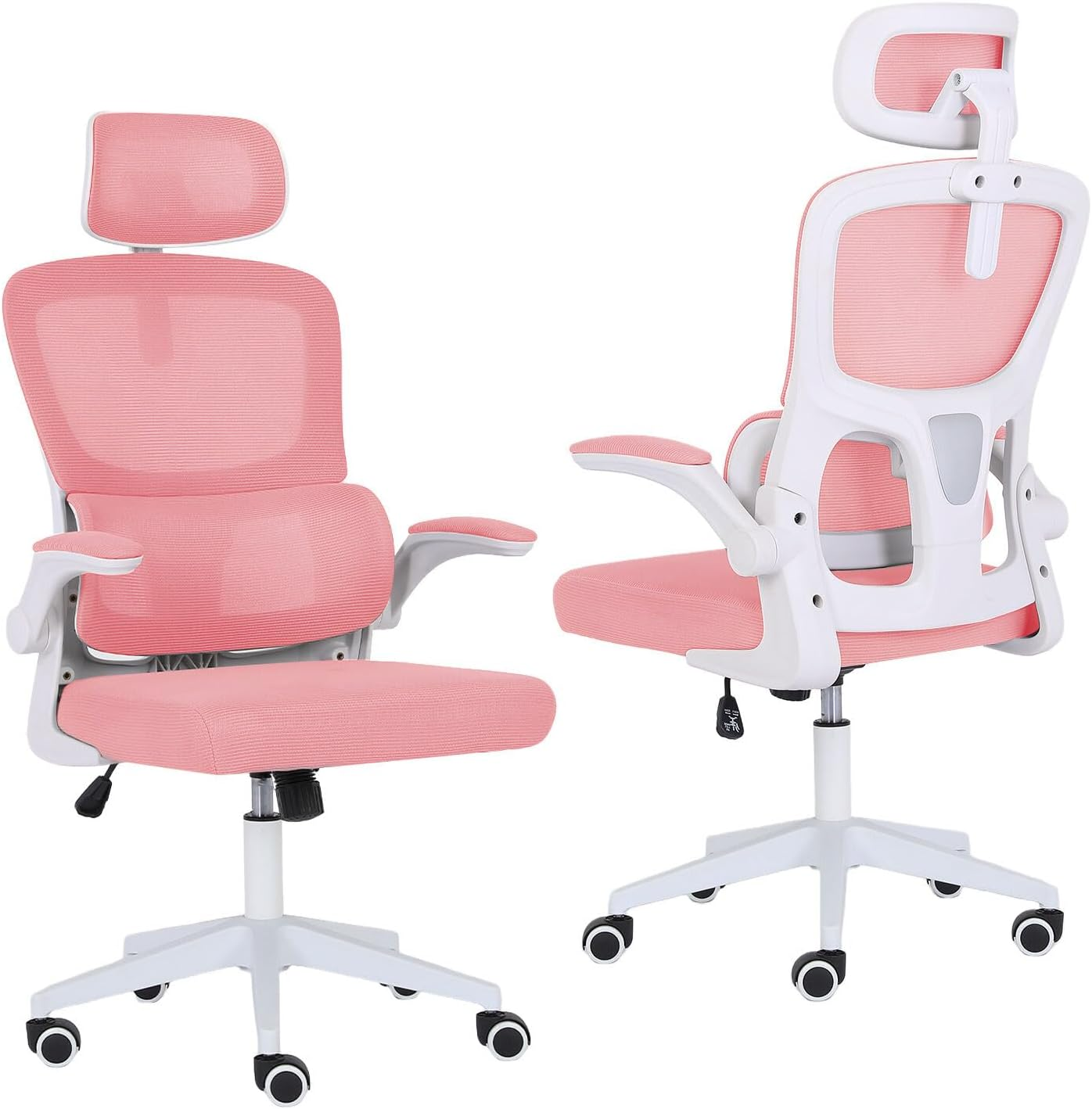 La Bella SITIO Office Chair - Pink Ergonomic Mesh Desk Chair with Lumbar Support, Flip-Up Armrests, Adjustable Headrest & Tilt Function