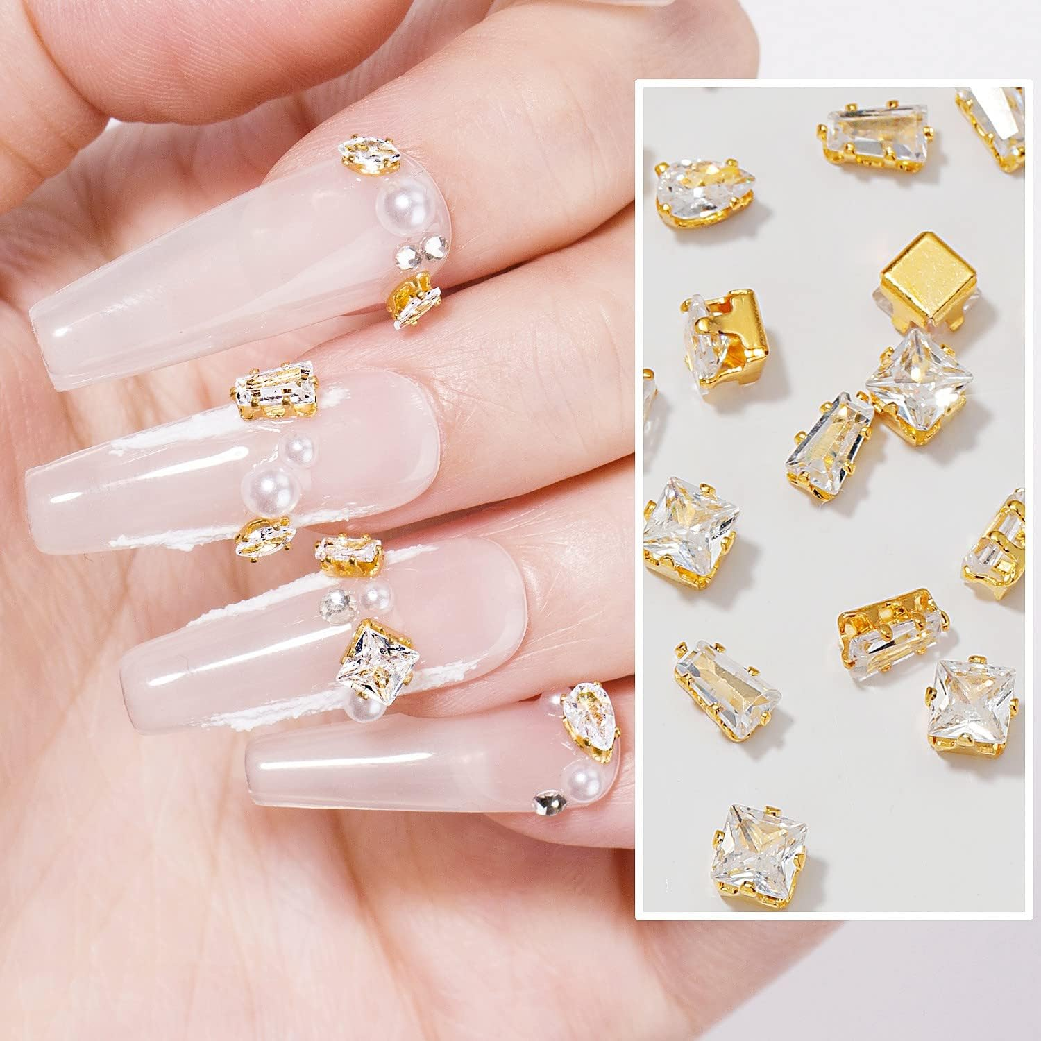 Gold Nail Charms Nail Art Zircon Metal Gem Nail Art Crystal Jewelry Diamonds for Nail Art Decorative Accessories Nail Rhinestones Charms for Nail Art 3D image number 4