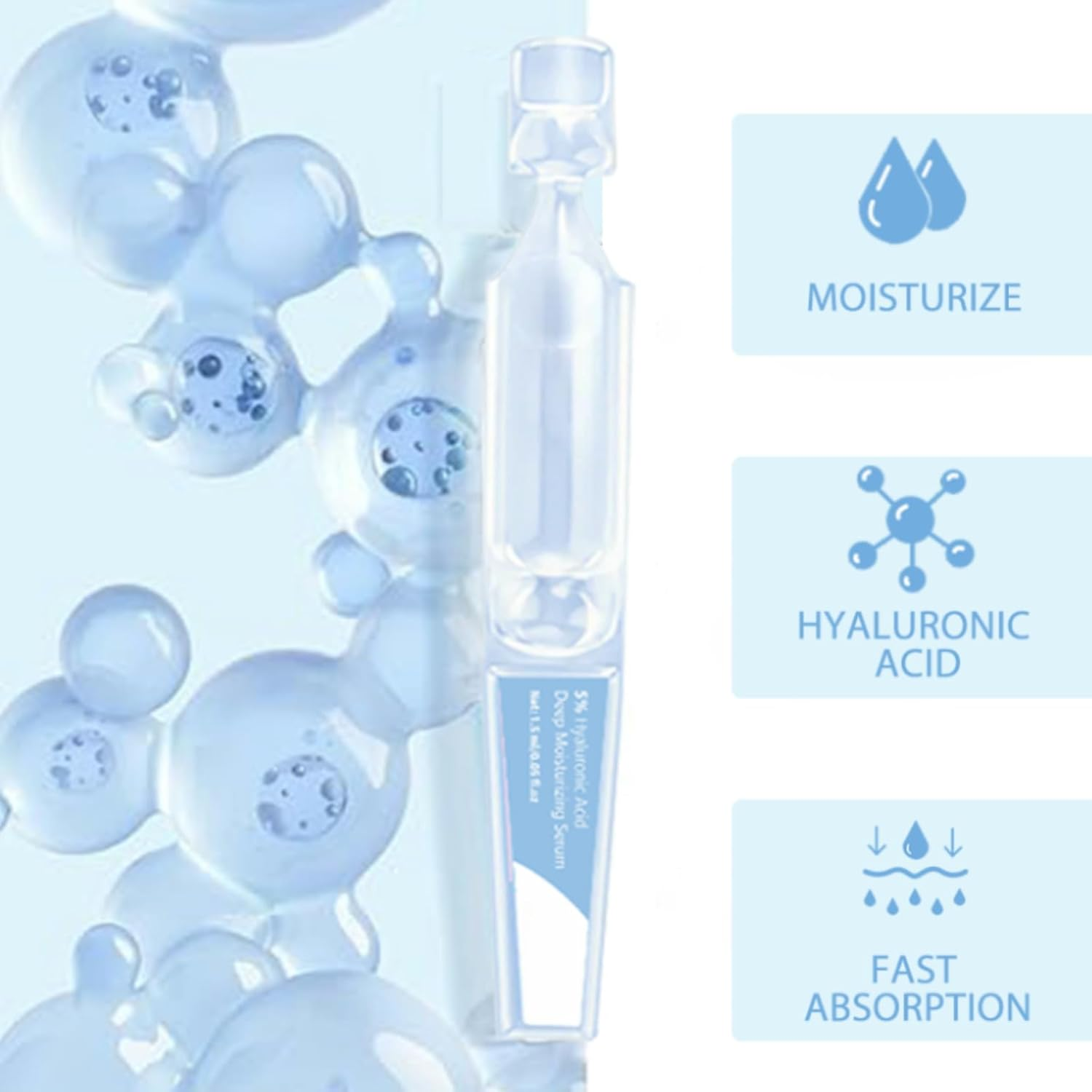 5% Hyaluronic Acid Serum, Deep Hydration & Skin Barrier Support, 30Pcs Single-Use Serums, Fast Absorbing Anti-Wrinkle Face Serum image number 3