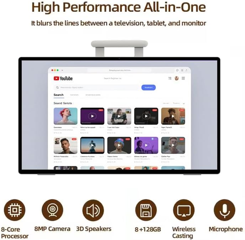 24.5-Inch 1080P IPS Android 14 Touch TV, Portable Tablet with 77.7WH Battery, 20W Speaker for Outdoor Entertainment, 8-Core CPU, 8G+128G Memory, 4K Camera Computer for Home, Education, Video Call