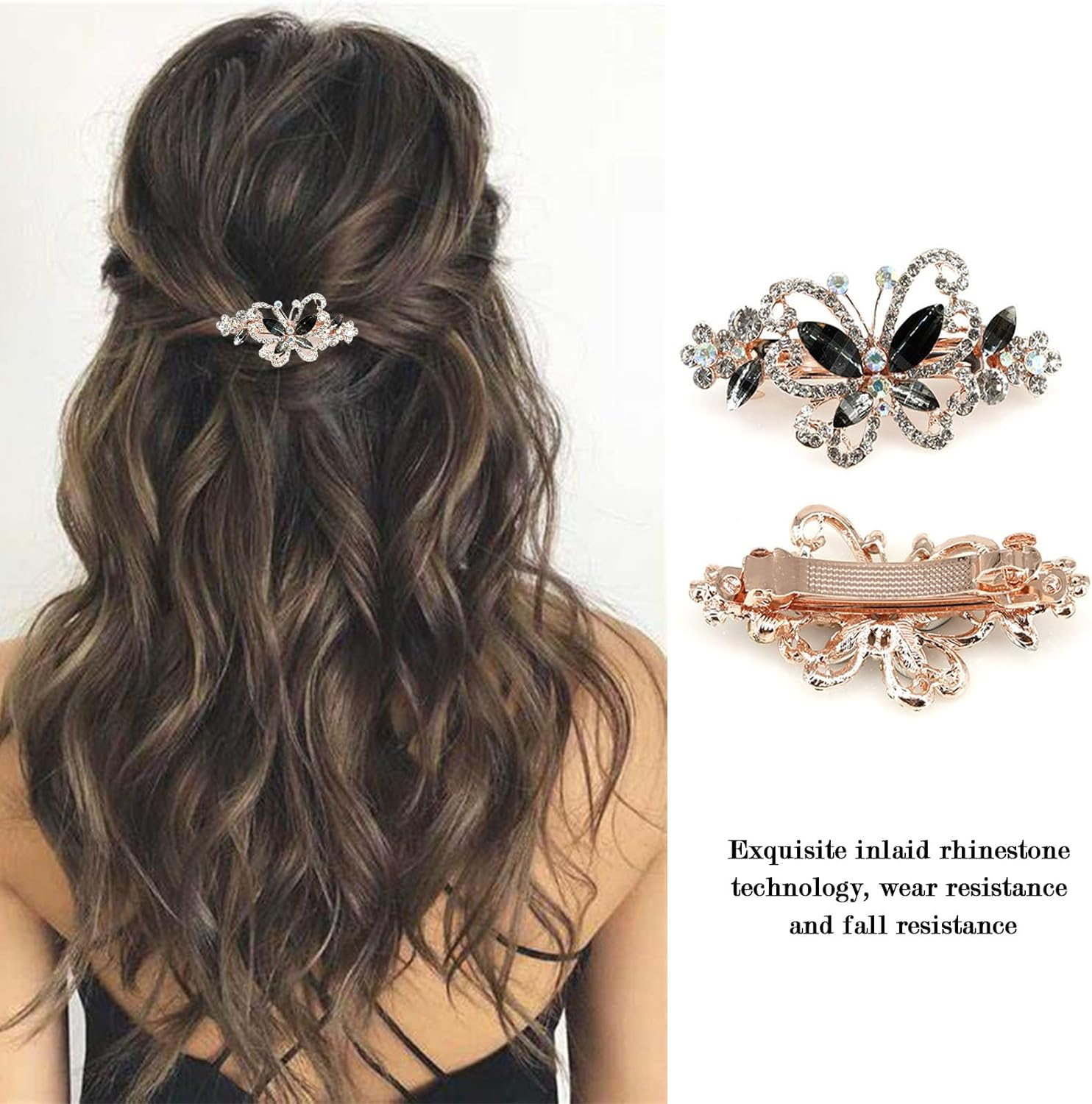 Claw Clips,Metal Hair Clips,Rhinestone Hair Clips with 2 Claw Clips and 2 Hair Barrettes,Beautiful Hair Accessories for Woman image number 1