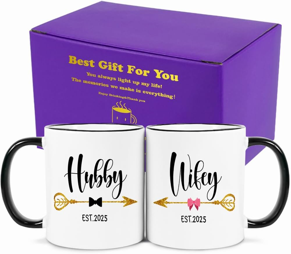 Fatbaby Est 2025 Hubby and Wifey Coffee Mug,Mr and Mrs Gifts Couple Mug, Wedding Gift Mug for Couples, Newlywed Gifts,Unique Bridal Shower Gifts Mug for Bride and Groom 11Oz image number 5