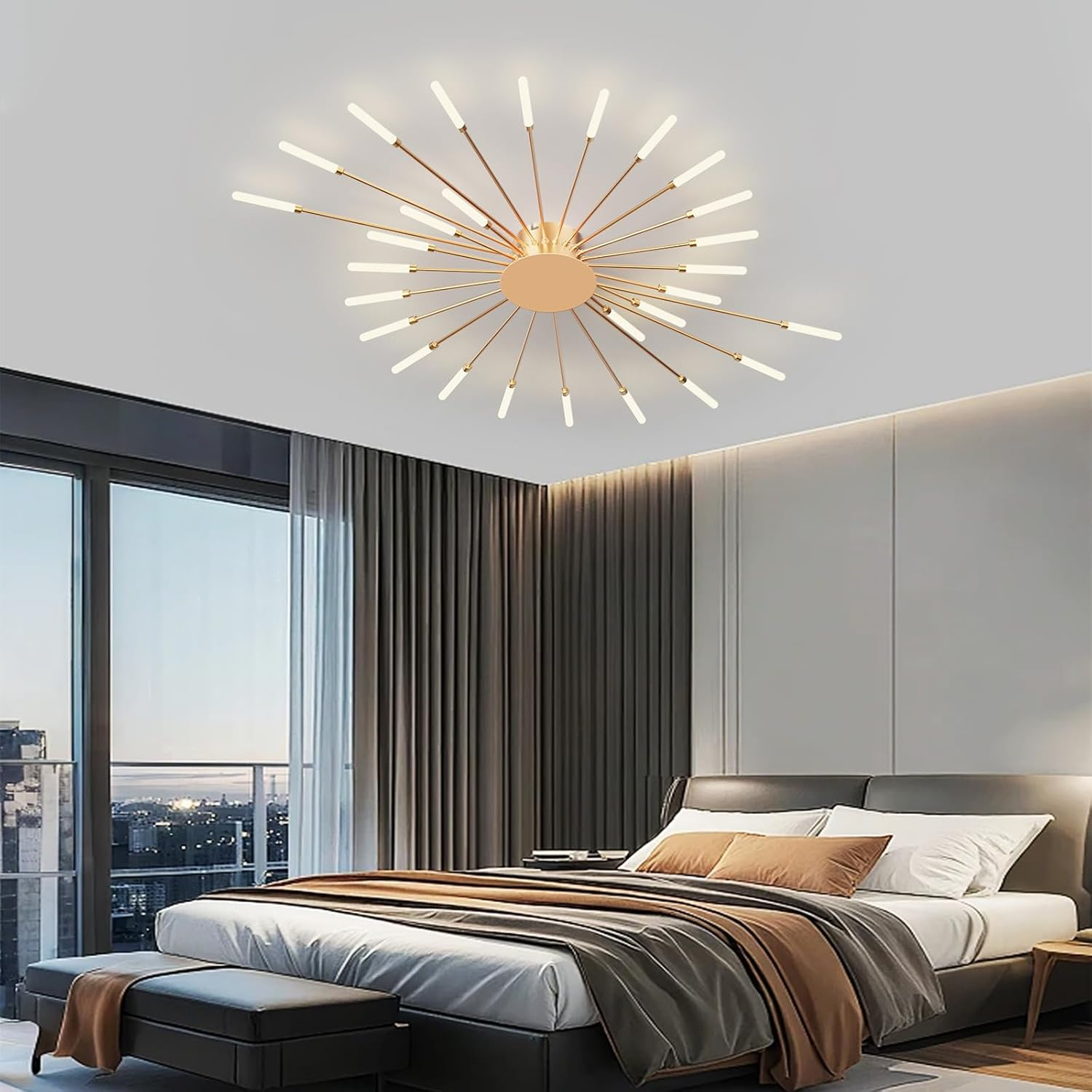 RRBEST LED Ceiling Light Living Room Living Room Lamp Modern Minimalist Ceiling Lamp Indoor Decorative Ceiling Lighting for Living Room, Bedroom and Office (28 Heads, Gold) image number 4